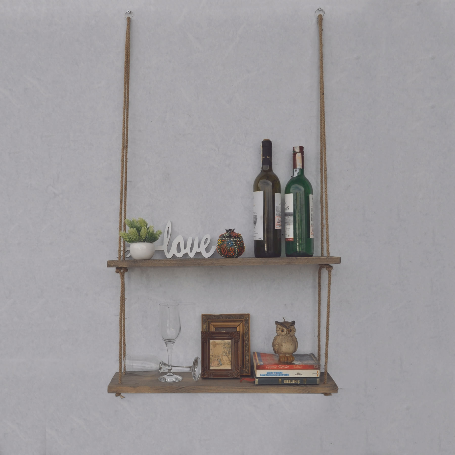 Raft de perete, Hanah Home, lemn de molid, nuc, 60x60x14 cm — imaginea 12