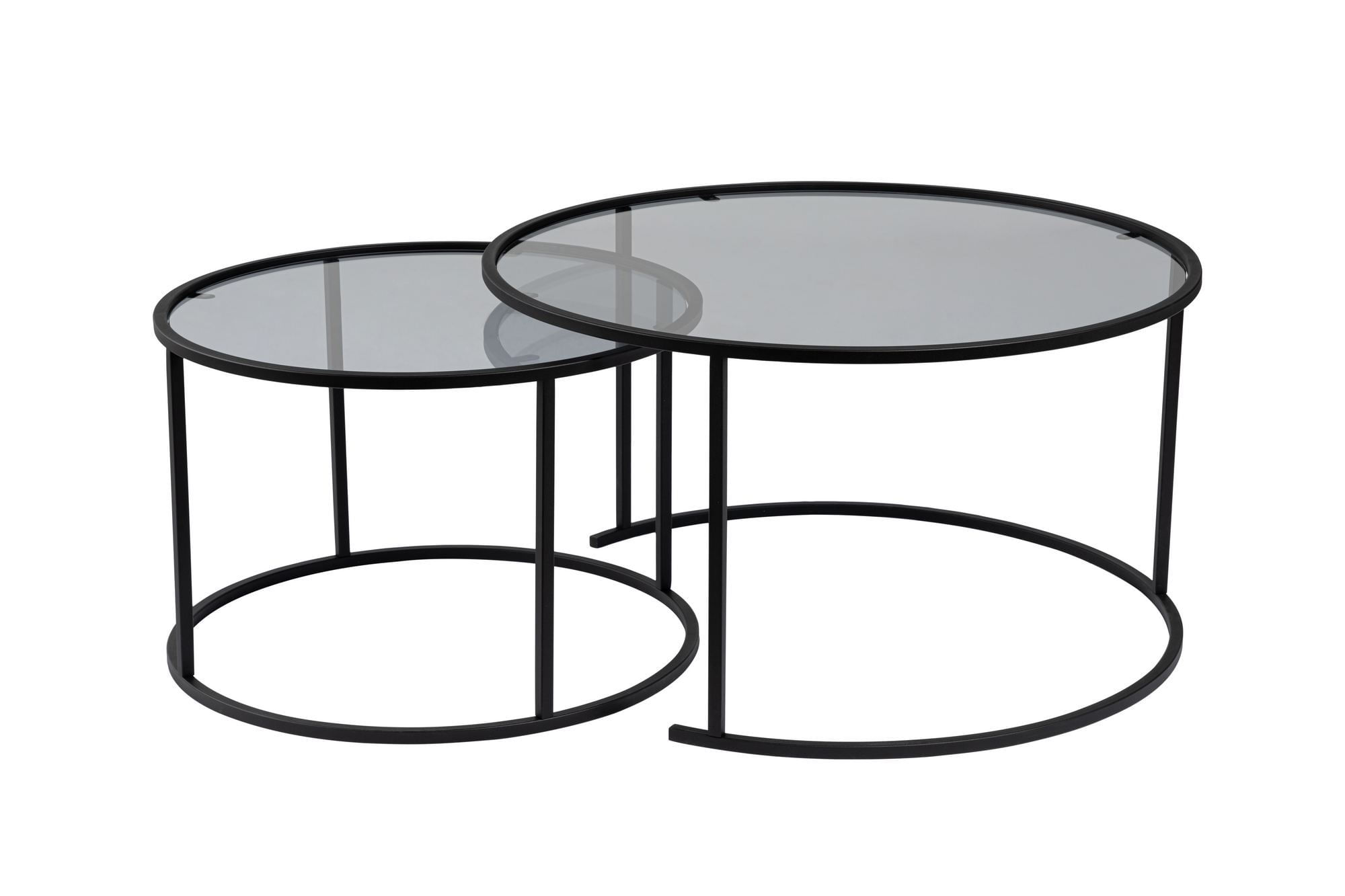Set masute de cafea, Hanah Home, sticla securizata si metal, negru si gri, 80x43x80 cm si 60x39x60 cm — imaginea 2