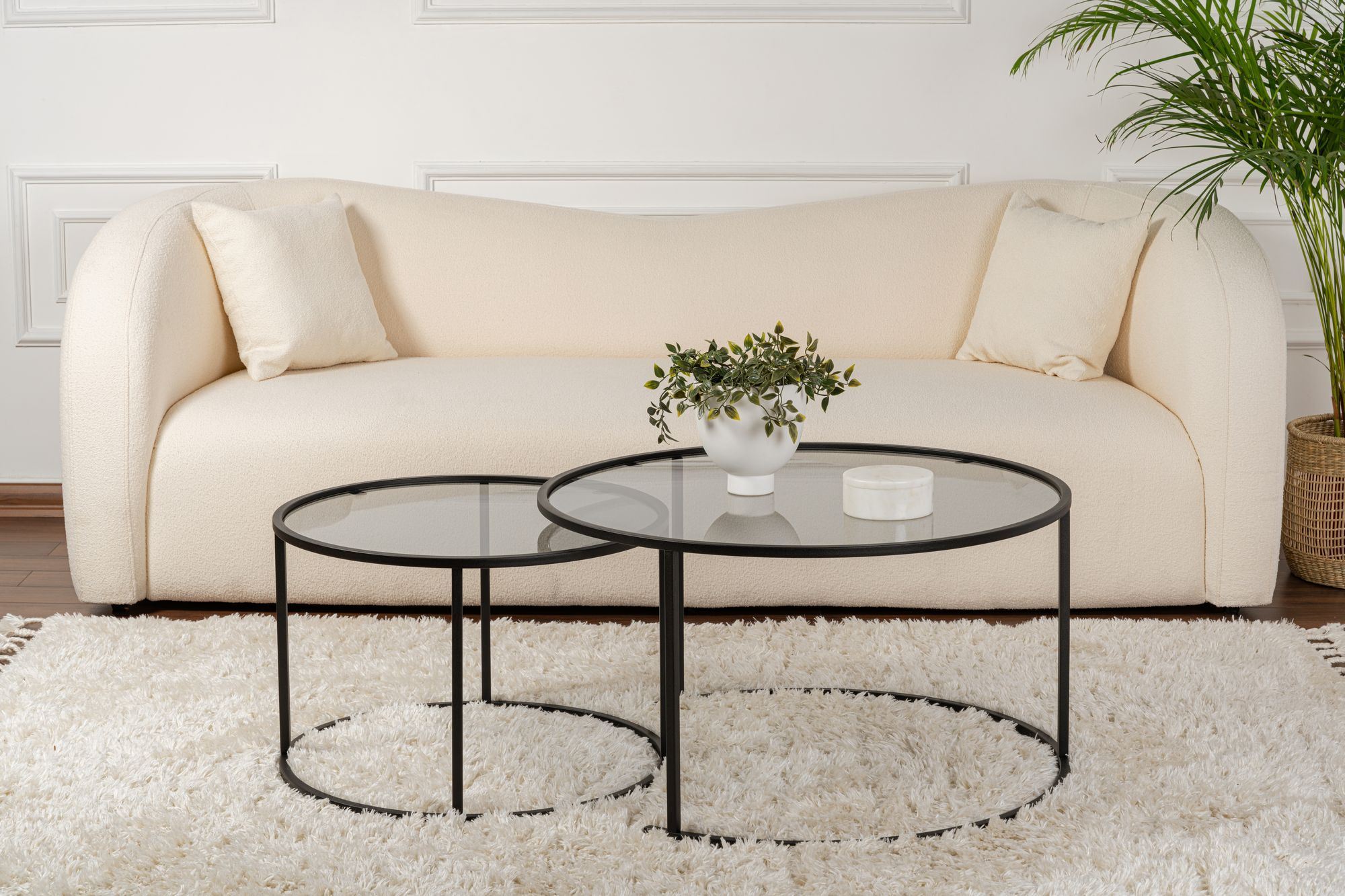 Set masute de cafea, Hanah Home, sticla securizata si metal, negru si gri, 80x43x80 cm si 60x39x60 cm — imaginea 3