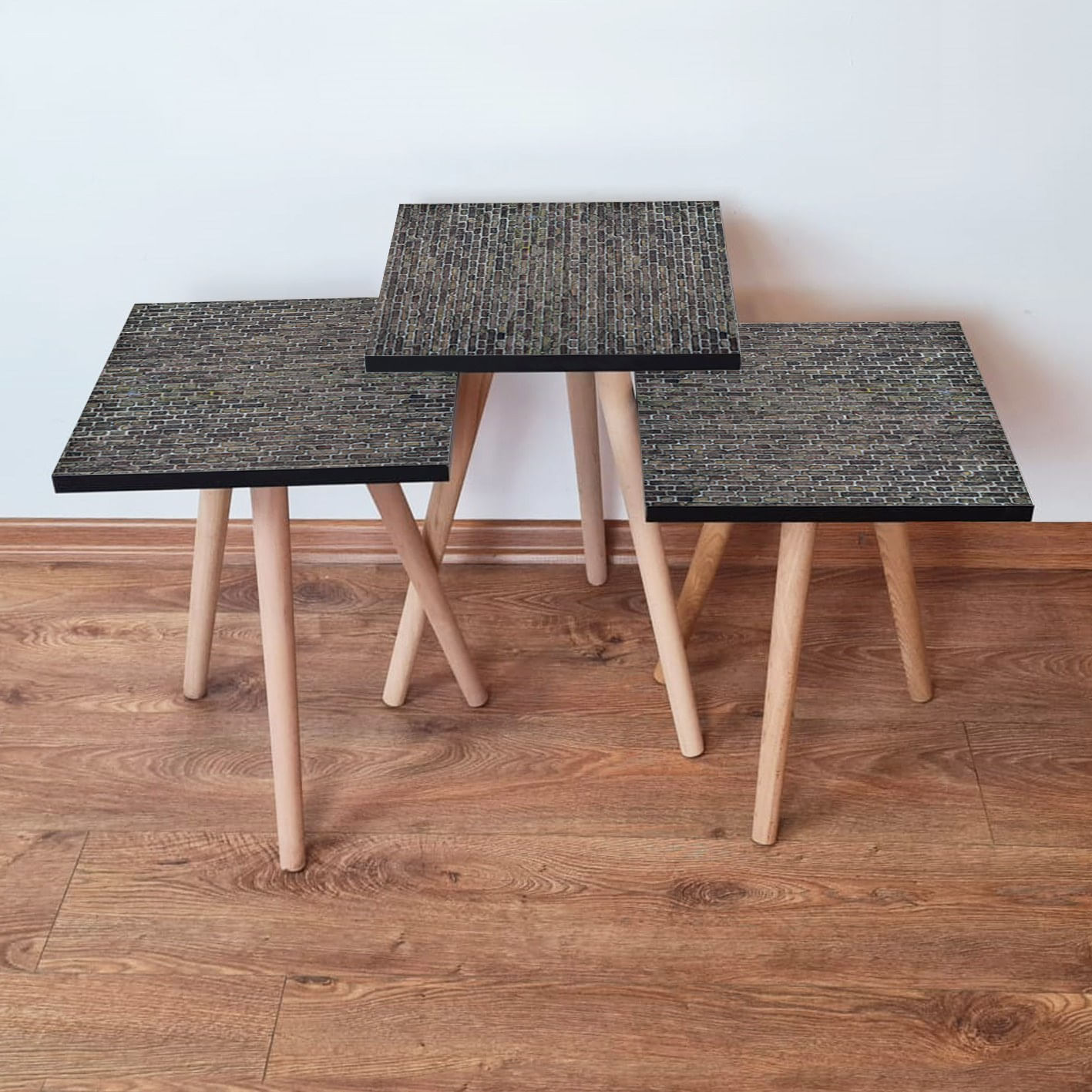 Set masute cuib, Hanah Home, mdf, antracit, 3 piese