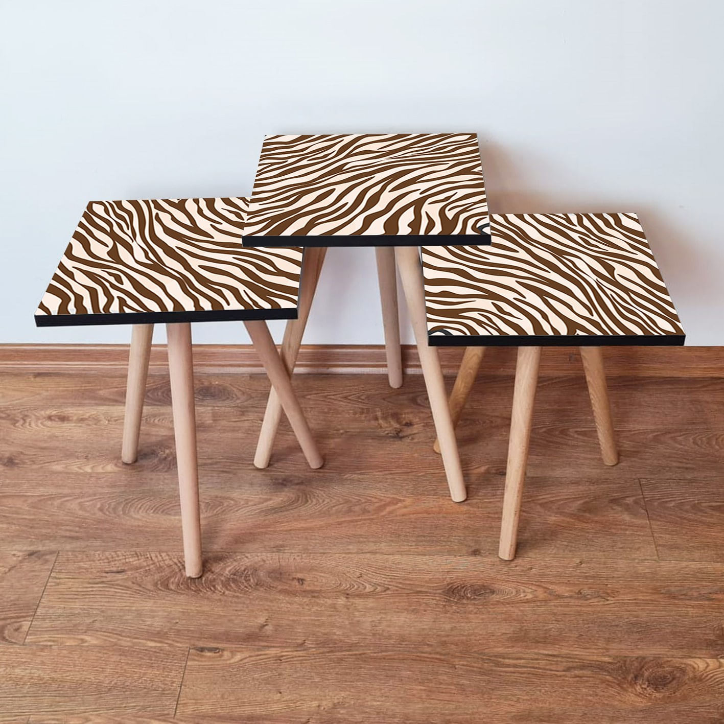 Set masute de cafea, Hanah Home, mdf, maro si alb, 35x35x52 cm