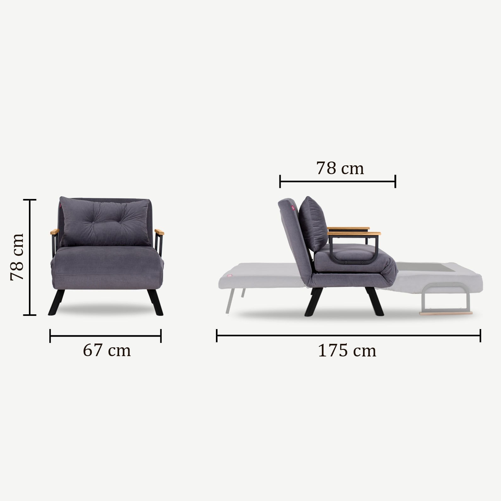 Canapea extensibila, Hanah Home, metal, stofa in, gri inchis, 175x60 cm — imaginea 2