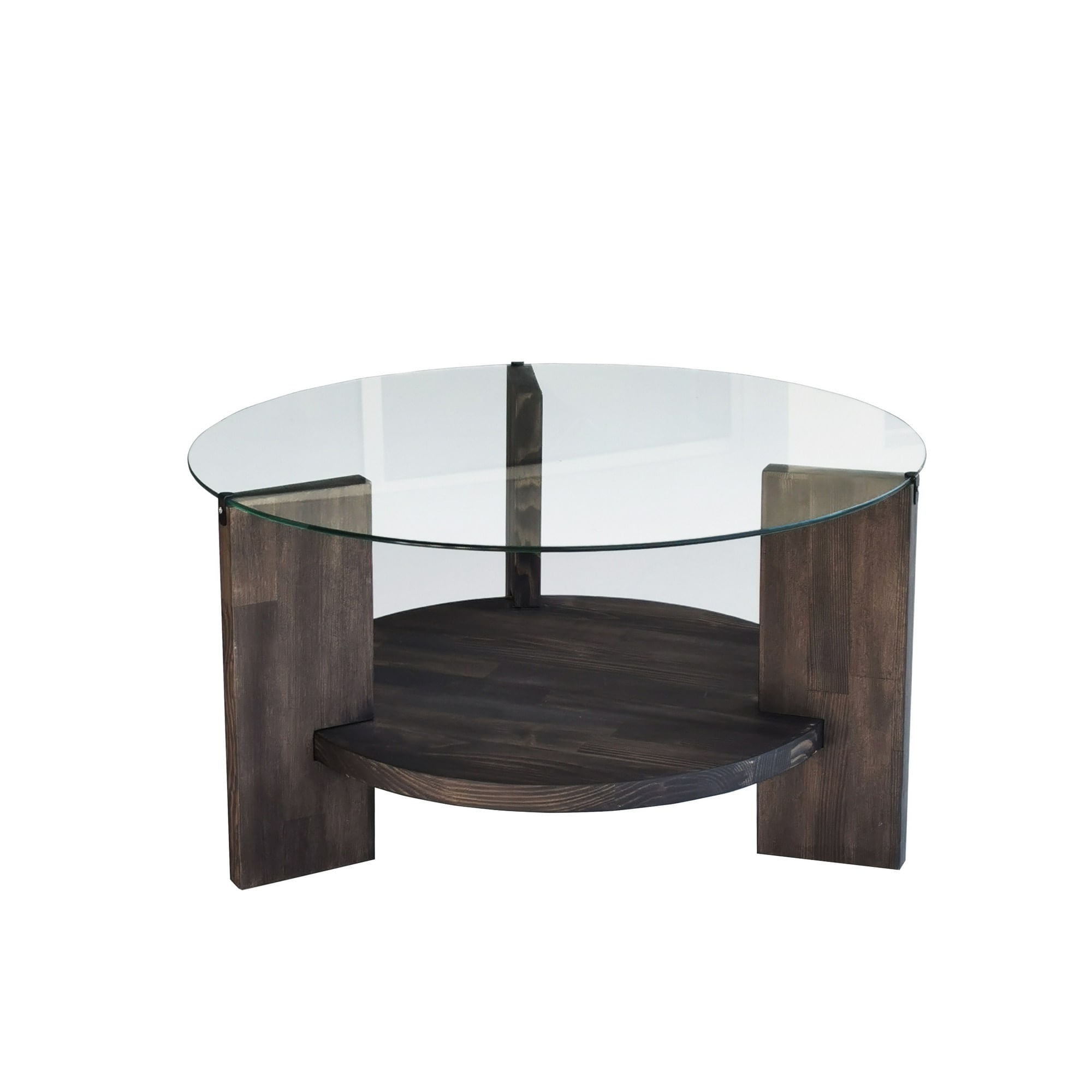 Masa de cafea, Hanah Home, sticla calita, cadru lemn masiv pin, antracit, 75x75x40 cm — imaginea 5
