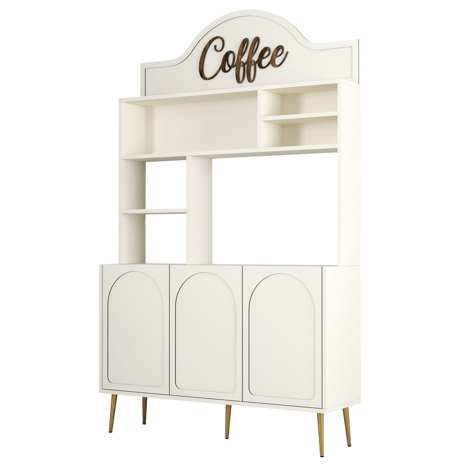 Dulap bar cafea, Hanah Home, panou de particule melaminat, crem auriu, 120x35x202 cm - imagine 5