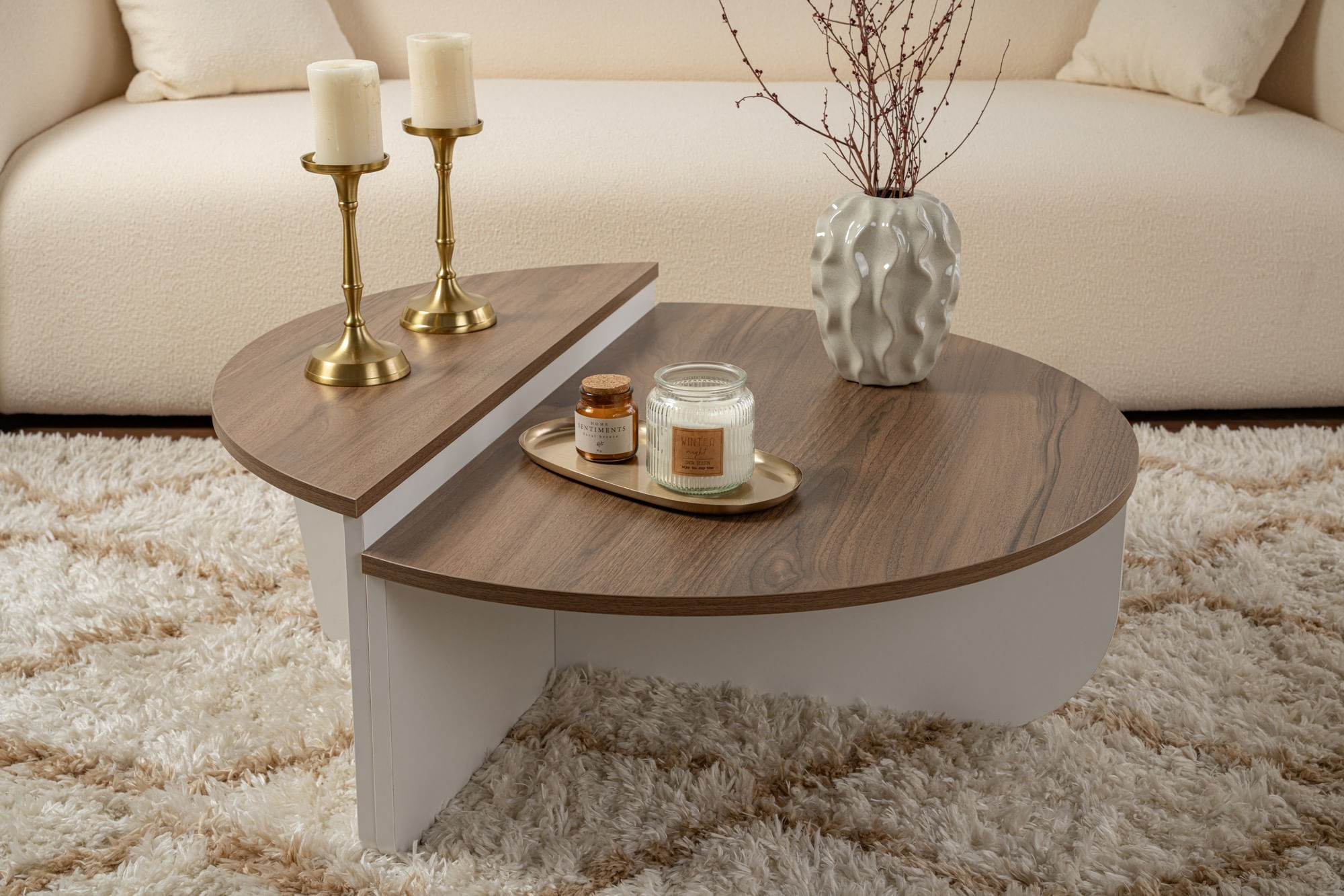 Masuta de cafea, Hanah Home, pal melaminat, nuc si alb, 90x60x30 cm — imaginea 5