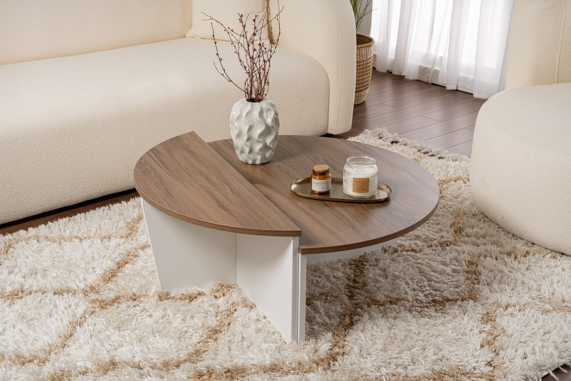 Masuta de cafea, Hanah Home, pal melaminat, nuc si alb, 90x60x30 cm — imaginea 6