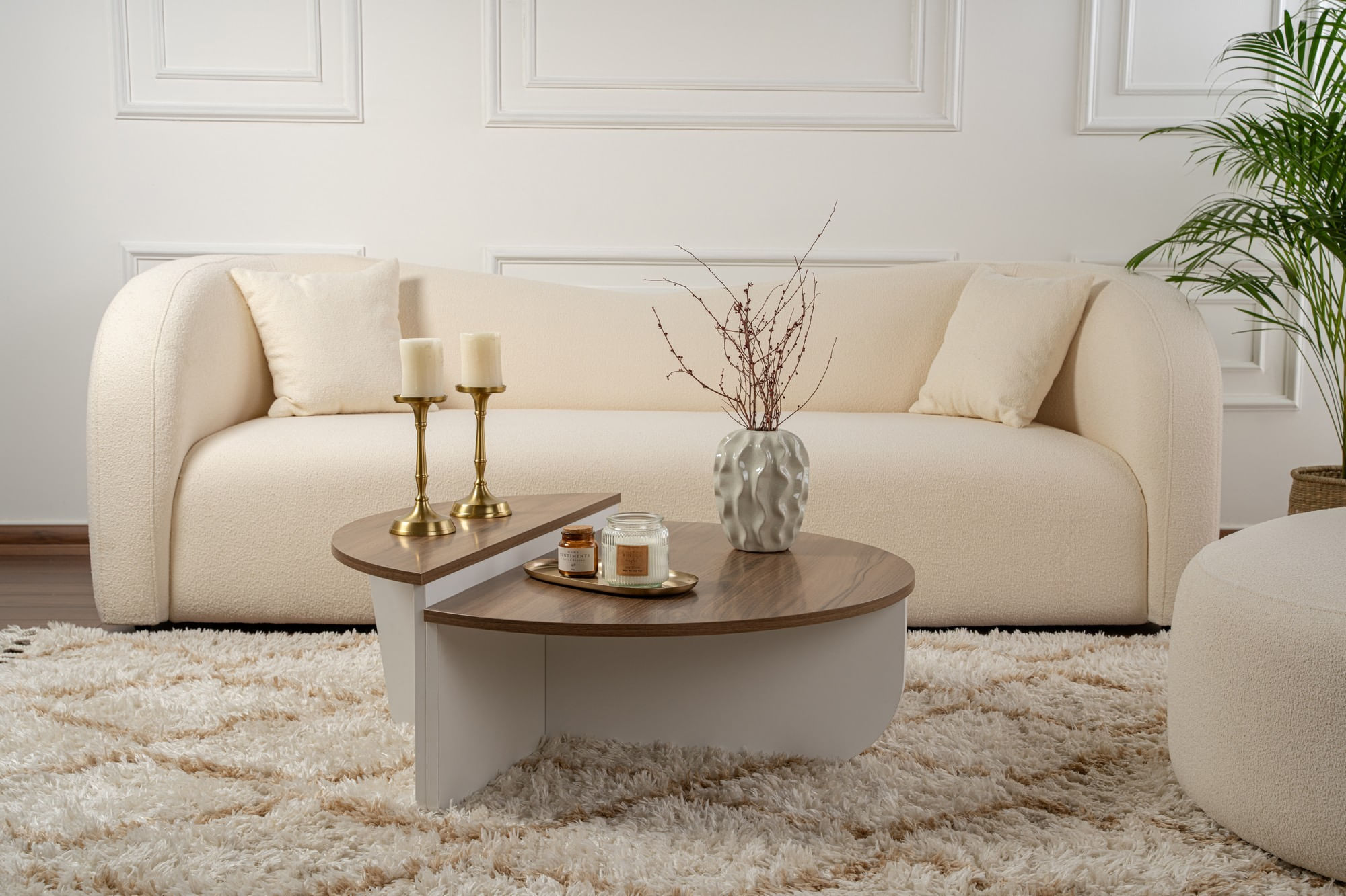 Masuta de cafea, Hanah Home, pal melaminat, nuc si alb, 90x60x30 cm — imaginea 7