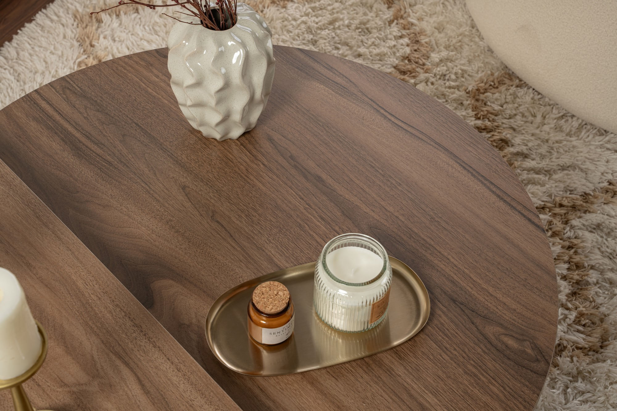Masuta de cafea, Hanah Home, pal melaminat, nuc si alb, 90x60x30 cm — imaginea 8