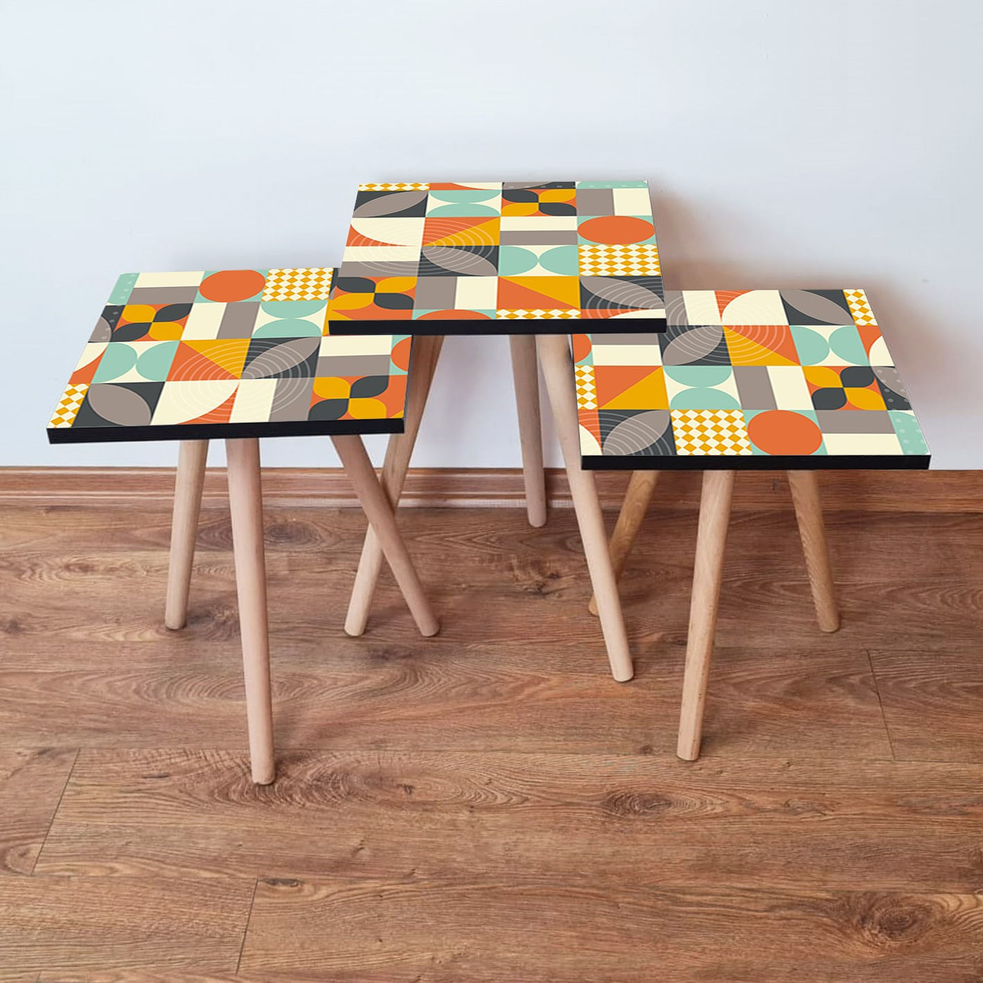 Set masute de cafea, Hanah Home, mdf, multicolor, 3 piese, 35x35x52 cm, 481LNA2930