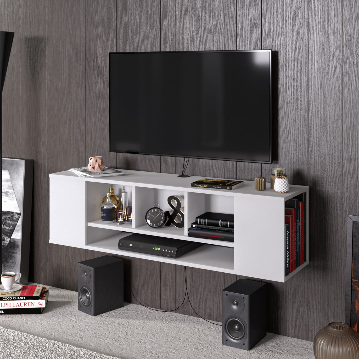 Comoda tv, Hanah Home, pal melaminat, alb, 135x39x35.2 cm — imaginea 5