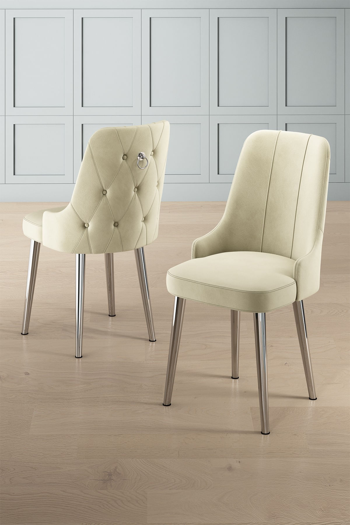 Set scaune, Hanah Home, lemn, crem, crom, 46x46x94 cm, 6 piese — imaginea 3