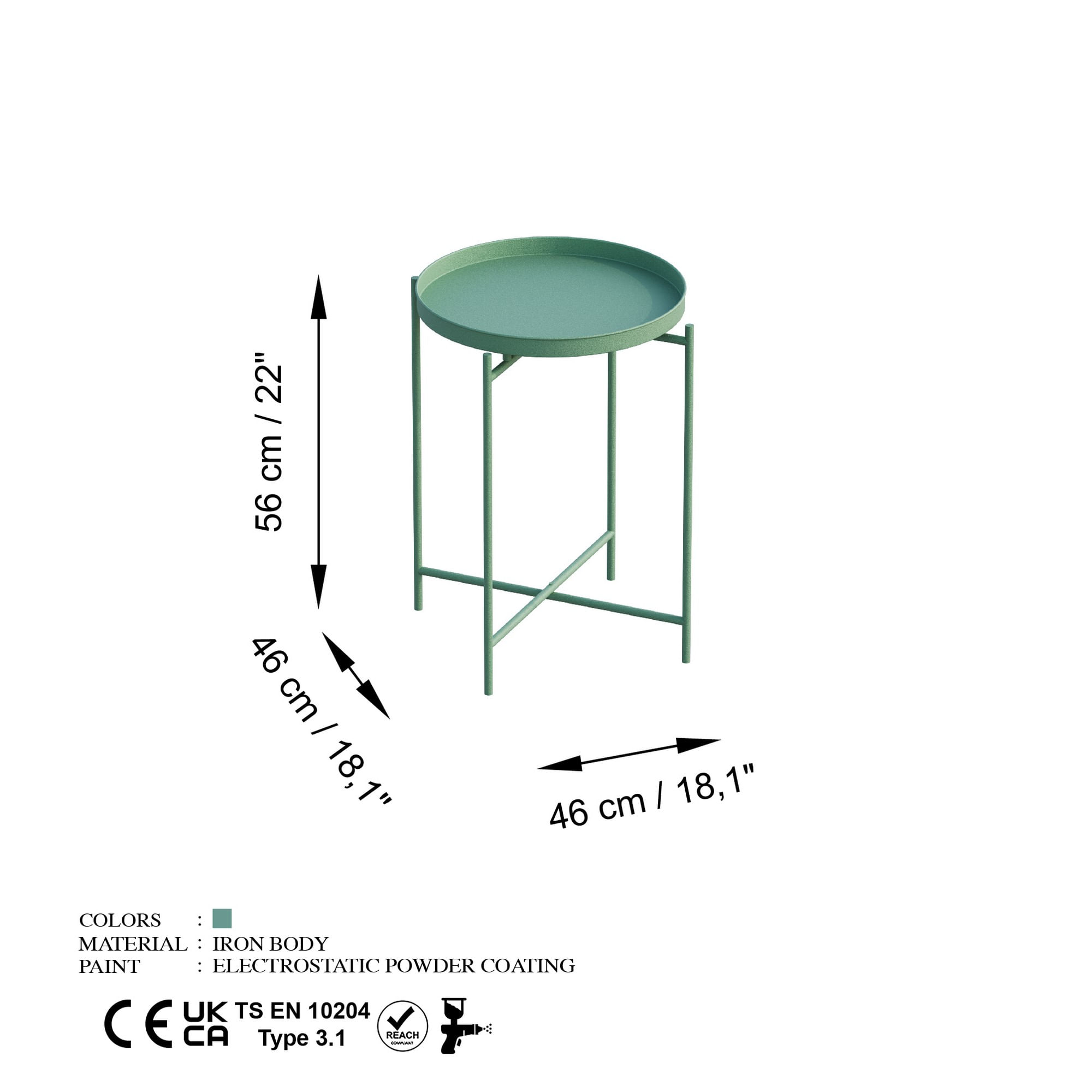 Masuta de cafea, Hanah Home, metal, verde, 46x46x56 cm, 491CRT1143 — imaginea 2