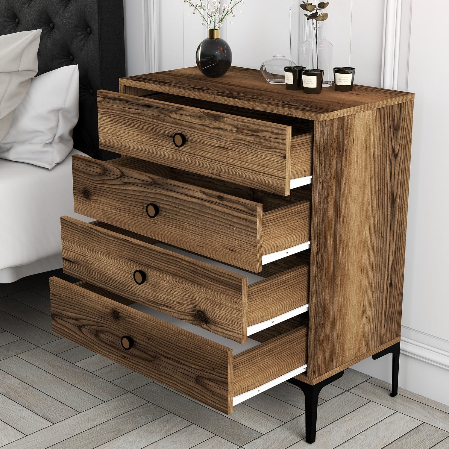 Comoda, Hanah Home, pal melaminat, nuc, 76x40x90.7 cm — imaginea 4