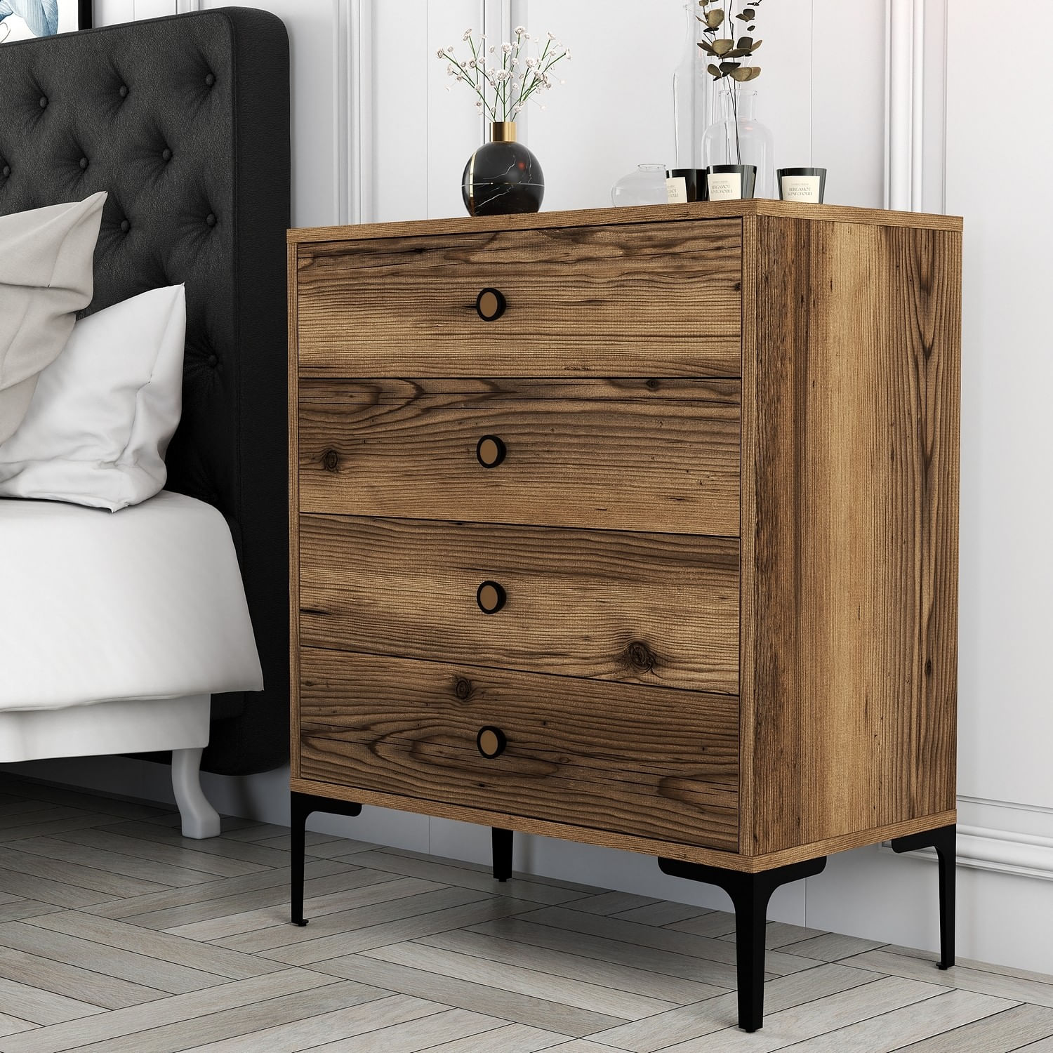 Comoda, Hanah Home, pal melaminat, nuc, 76x40x90.7 cm — imaginea 5