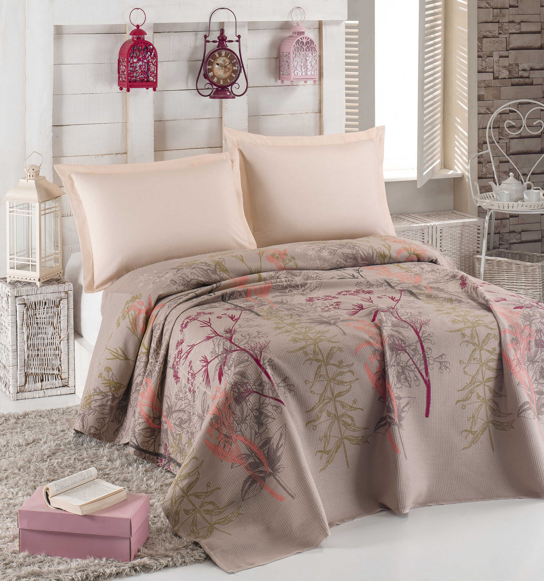 Cuvertura, L'essentiel Maison, bej, nurca, somon, verde, 160x235 cm, 100% bumbac