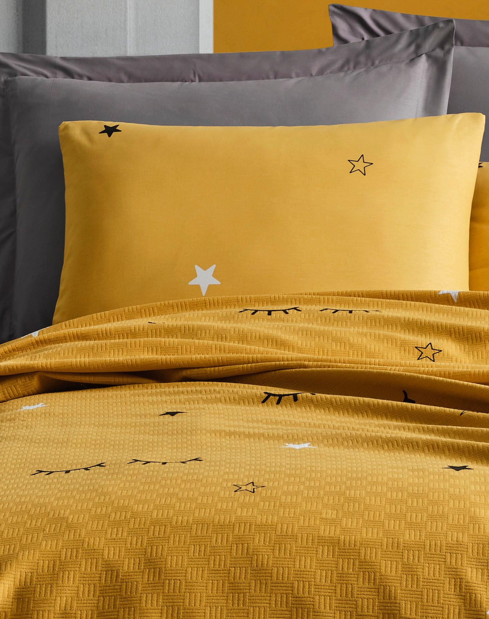 Patura dubla, L'essentiel Maison, galben, 200x235 cm, 100% bumbac