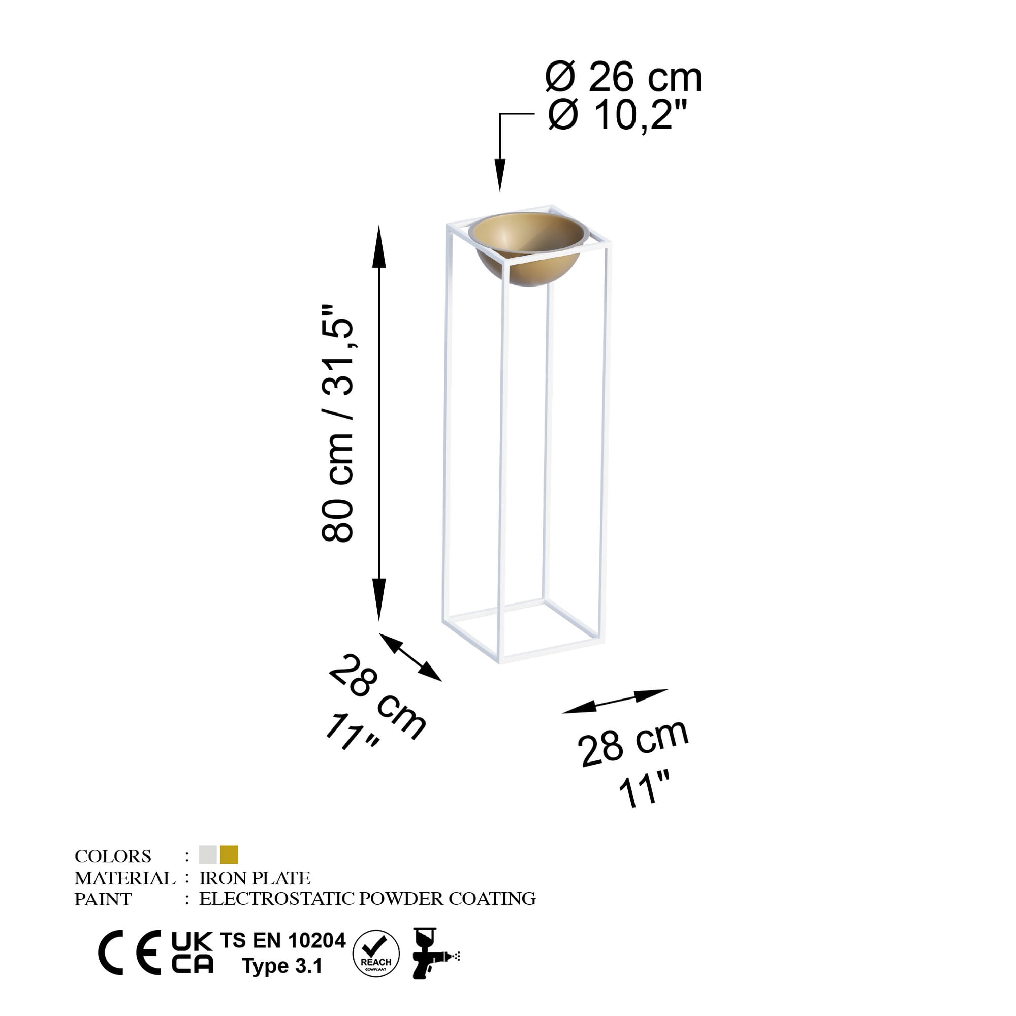 Ghiveci decorativ, Aberto Design, metal, alb auriu, 28x28x80 cm — imaginea 2