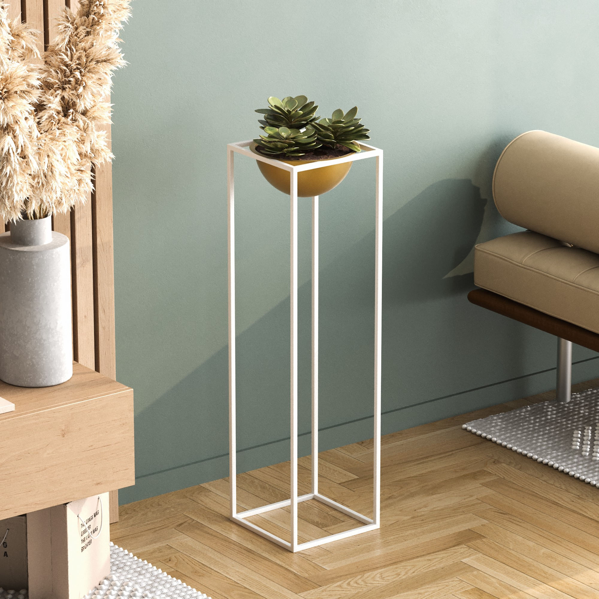 Ghiveci decorativ, Aberto Design, metal, alb auriu, 28x28x80 cm — imaginea 5