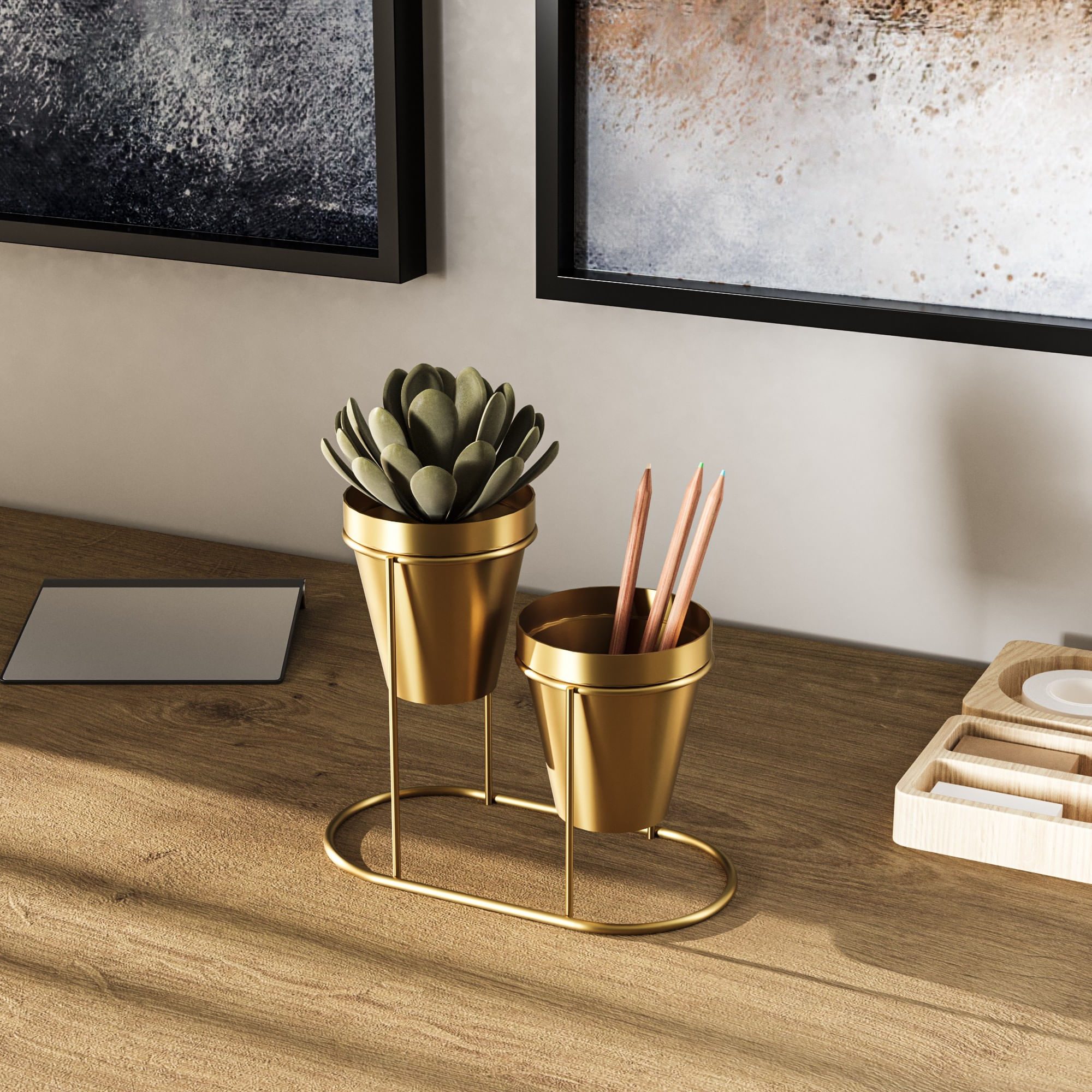 Accesoriu decorativ metalic, Aberto Design, metal, auriu, 19x16x10 cm — imaginea 6