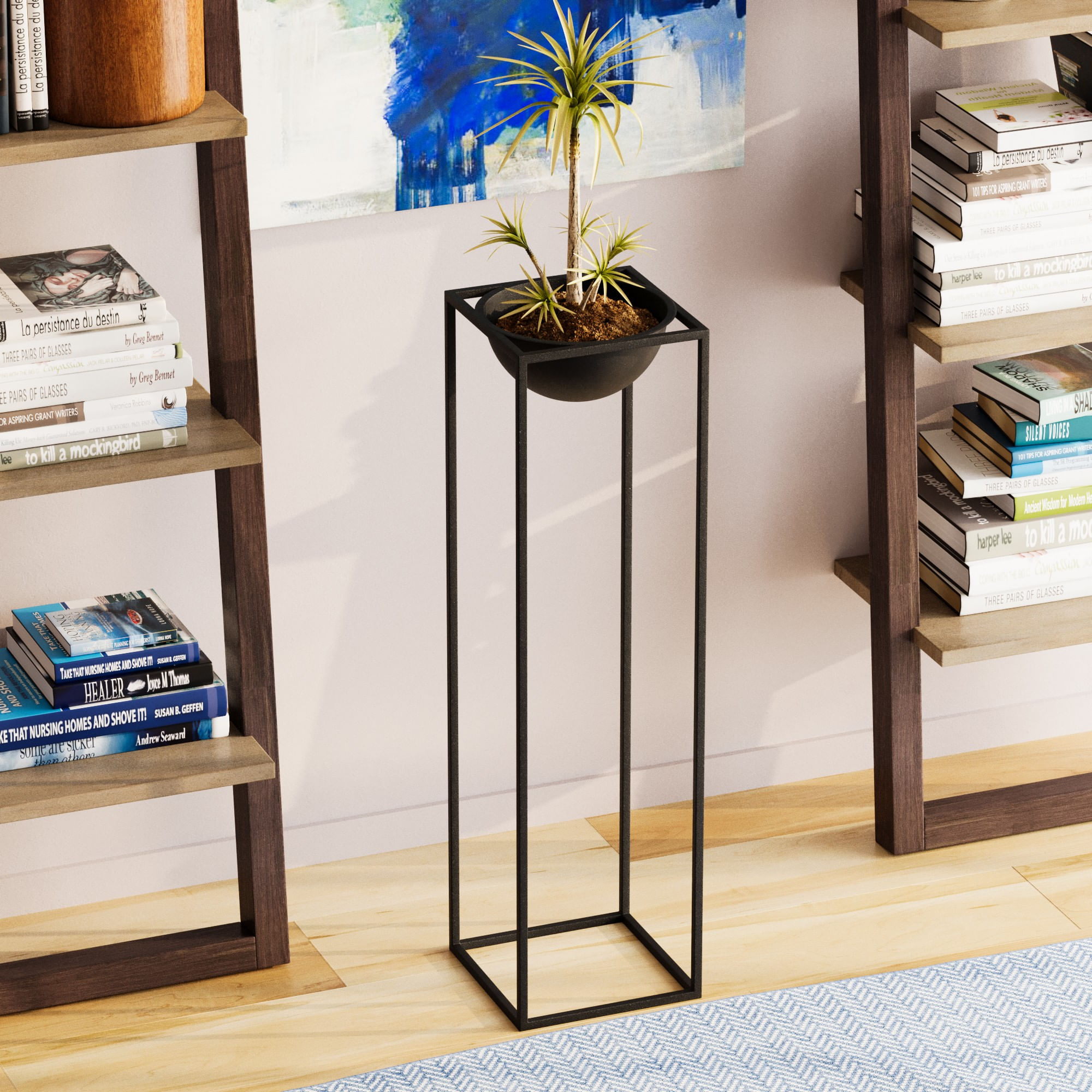 Ghiveci decorativ, Aberto Design, metal, negru, 28x28x80 cm — imaginea 3