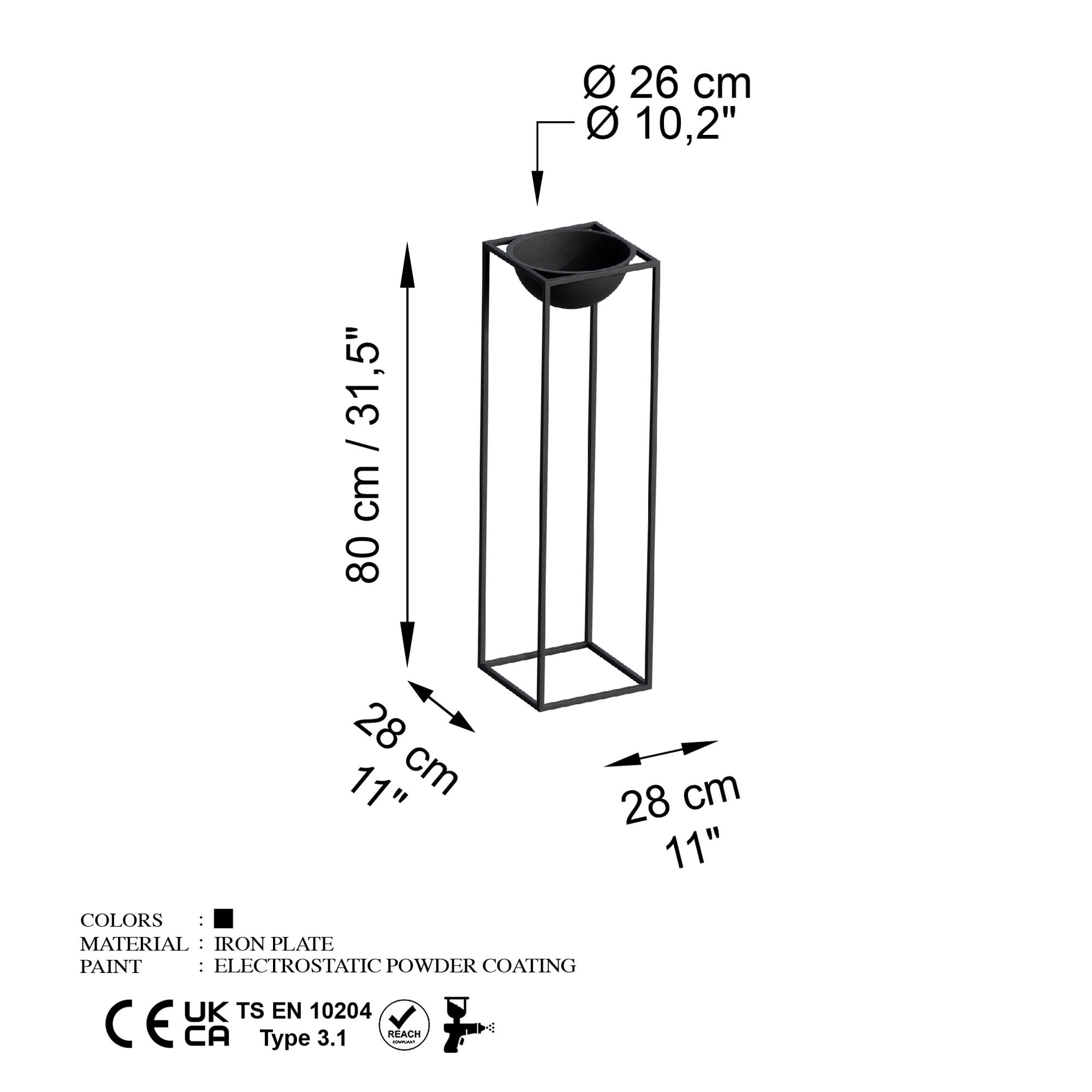 Ghiveci decorativ, Aberto Design, metal, negru, 28x28x80 cm — imaginea 5
