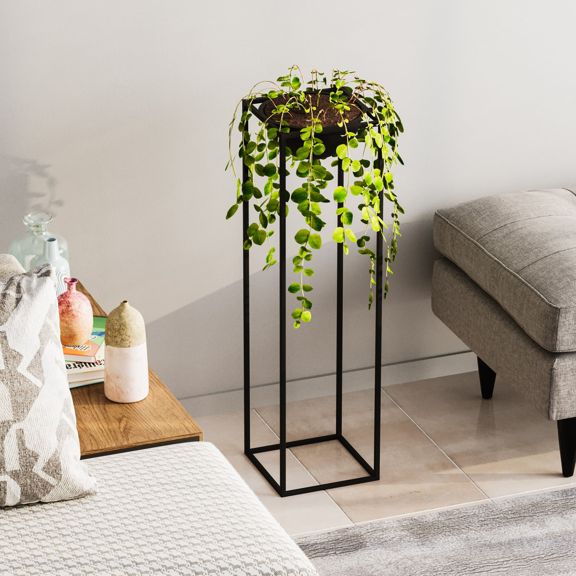 Ghiveci decorativ, Aberto Design, metal, negru, 28x28x80 cm — imaginea 6