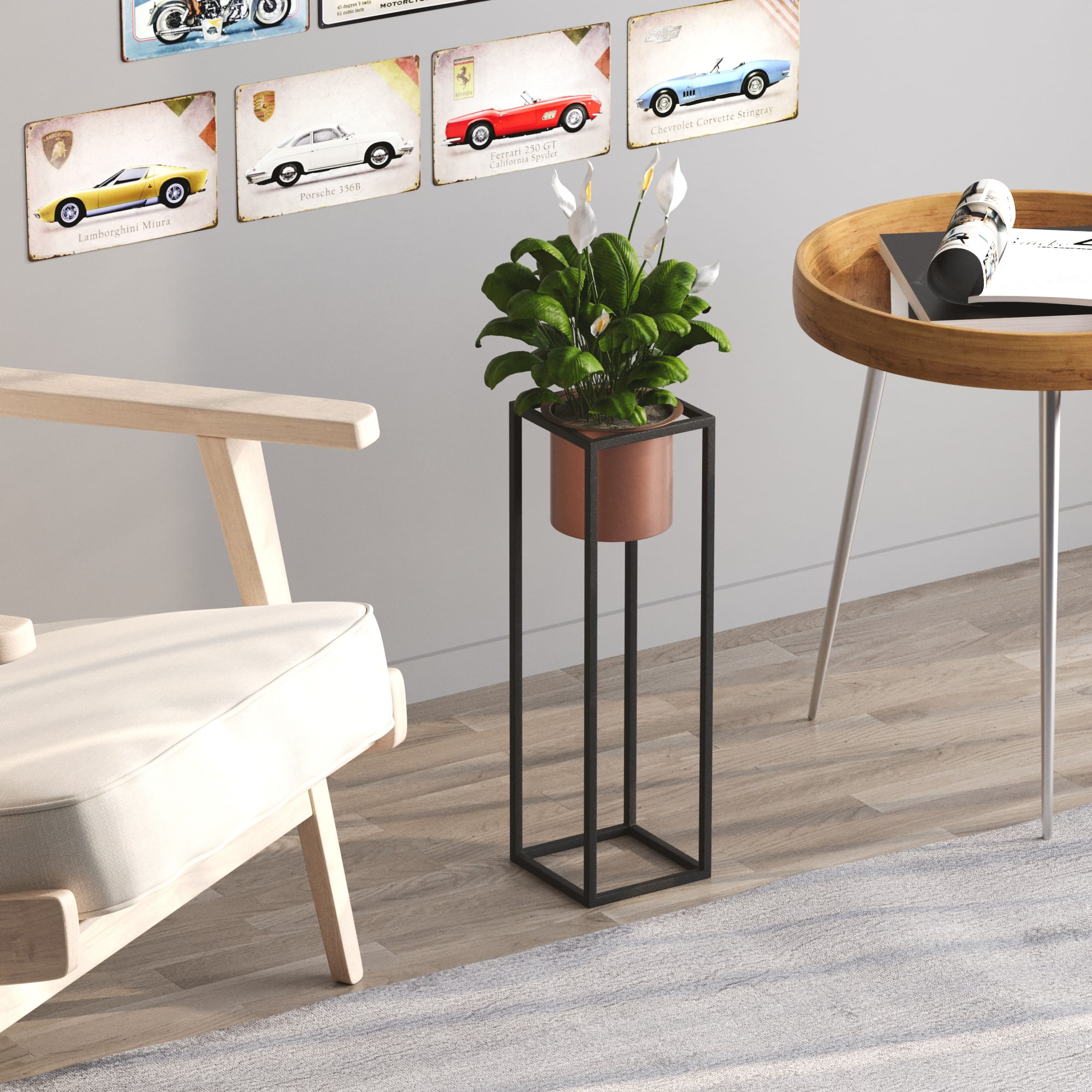 Ghiveci decorativ, Aberto Design, metal, negru cupru, 15x15x50 cm — imaginea 3