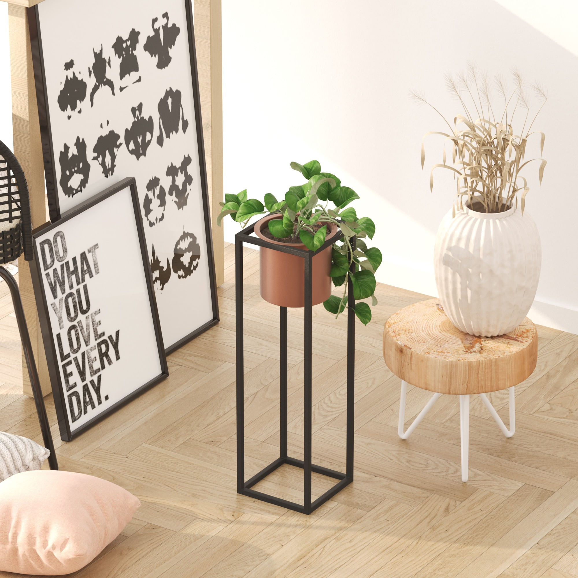 Ghiveci decorativ, Aberto Design, metal, negru cupru, 15x15x50 cm — imaginea 4
