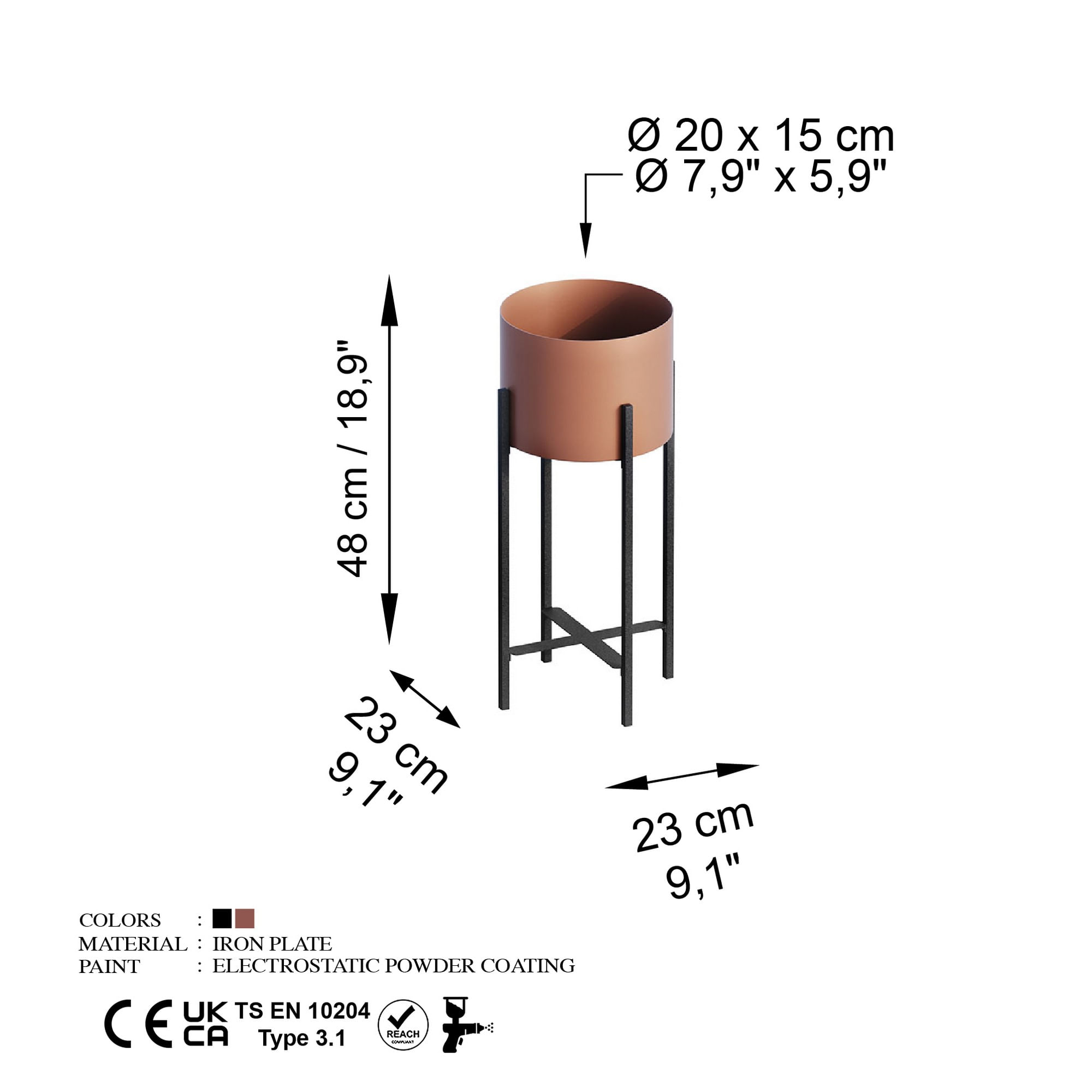 Ghiveci decorativ, Aberto Design, metal, negru cupru, 23x23x48 cm — imaginea 3