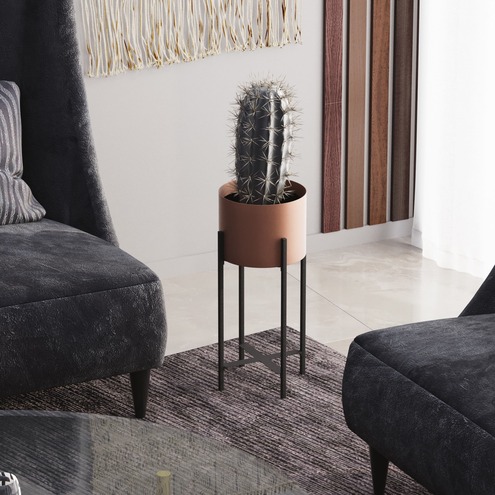 Ghiveci decorativ, Aberto Design, metal, negru cupru, 23x23x48 cm — imaginea 6