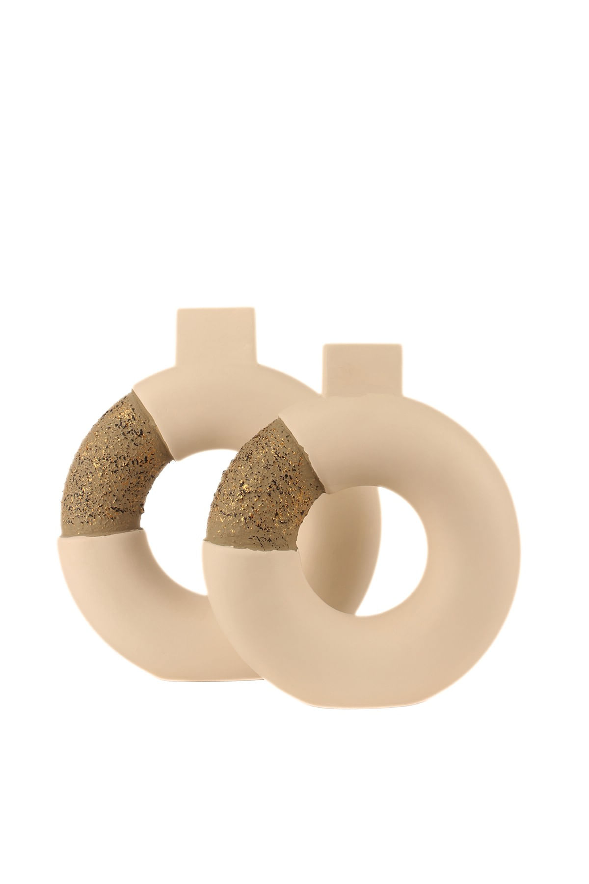 Set ghivece decorative, Aberto Design, ceramica, ecru, 12x24 cm si 15x30 cm, pictate manual — imaginea 2