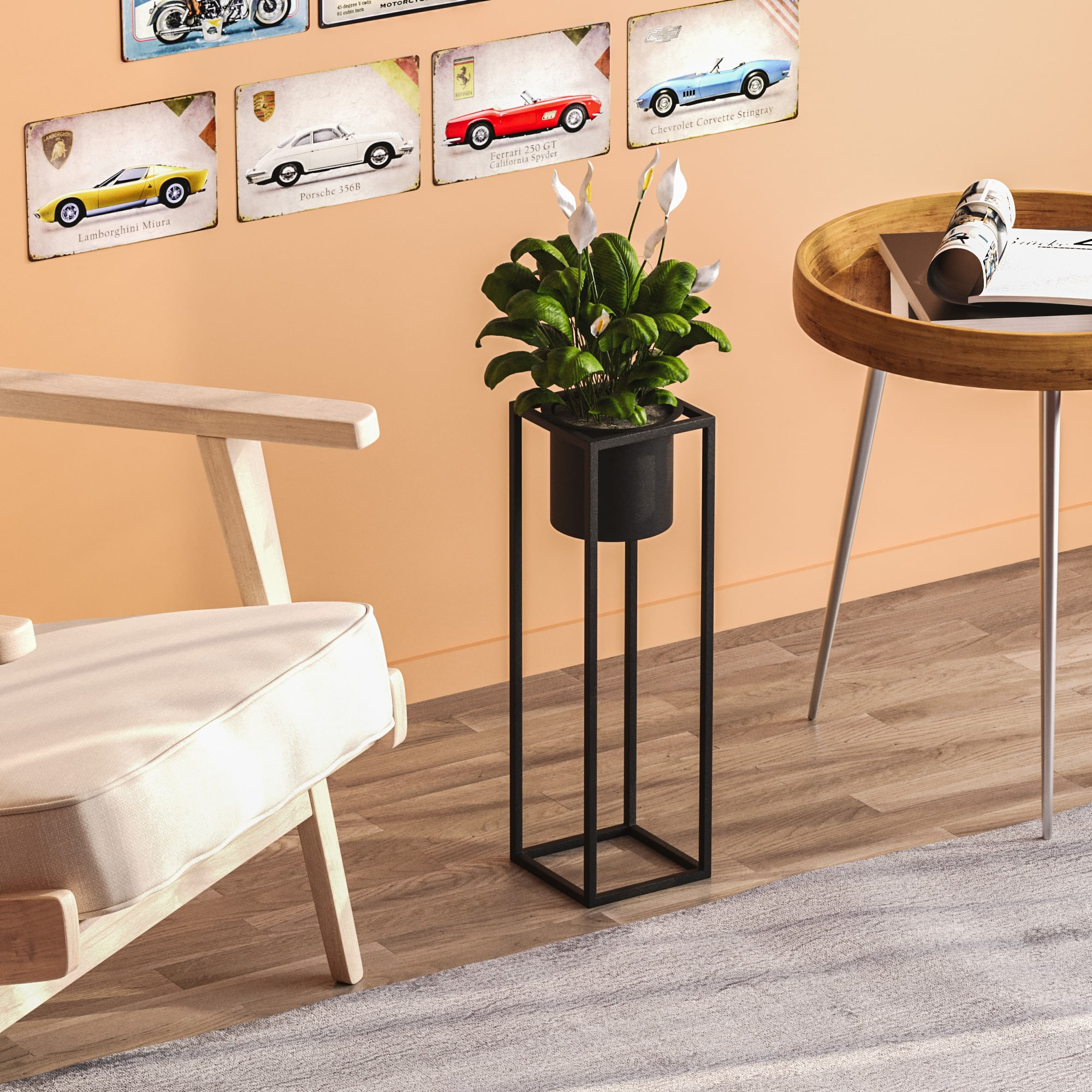 Ghiveci decorativ, Aberto Design, metal, negru, 15x15x50 cm — imaginea 3