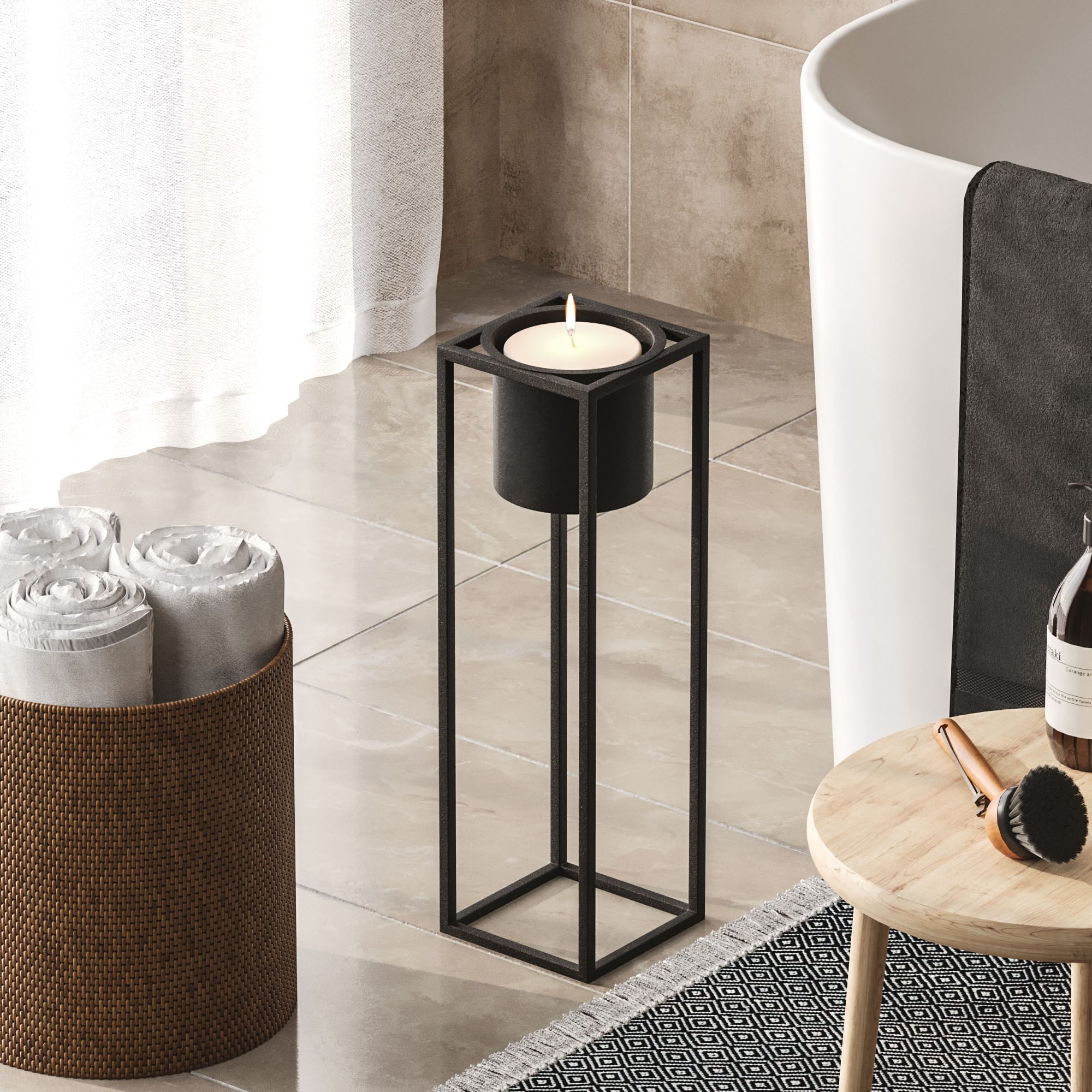 Ghiveci decorativ, Aberto Design, metal, negru, 15x15x50 cm — imaginea 5