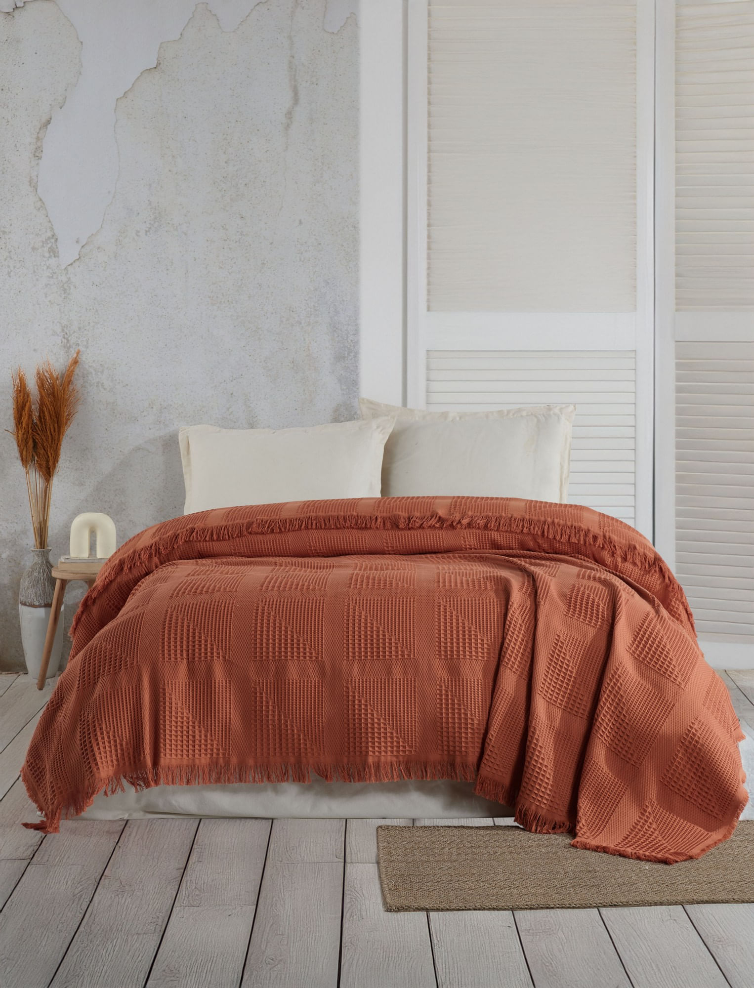Cuvertura, L'essentiel Maison, rosu tigla, 220x240 cm, 100% bumbac, jacquard