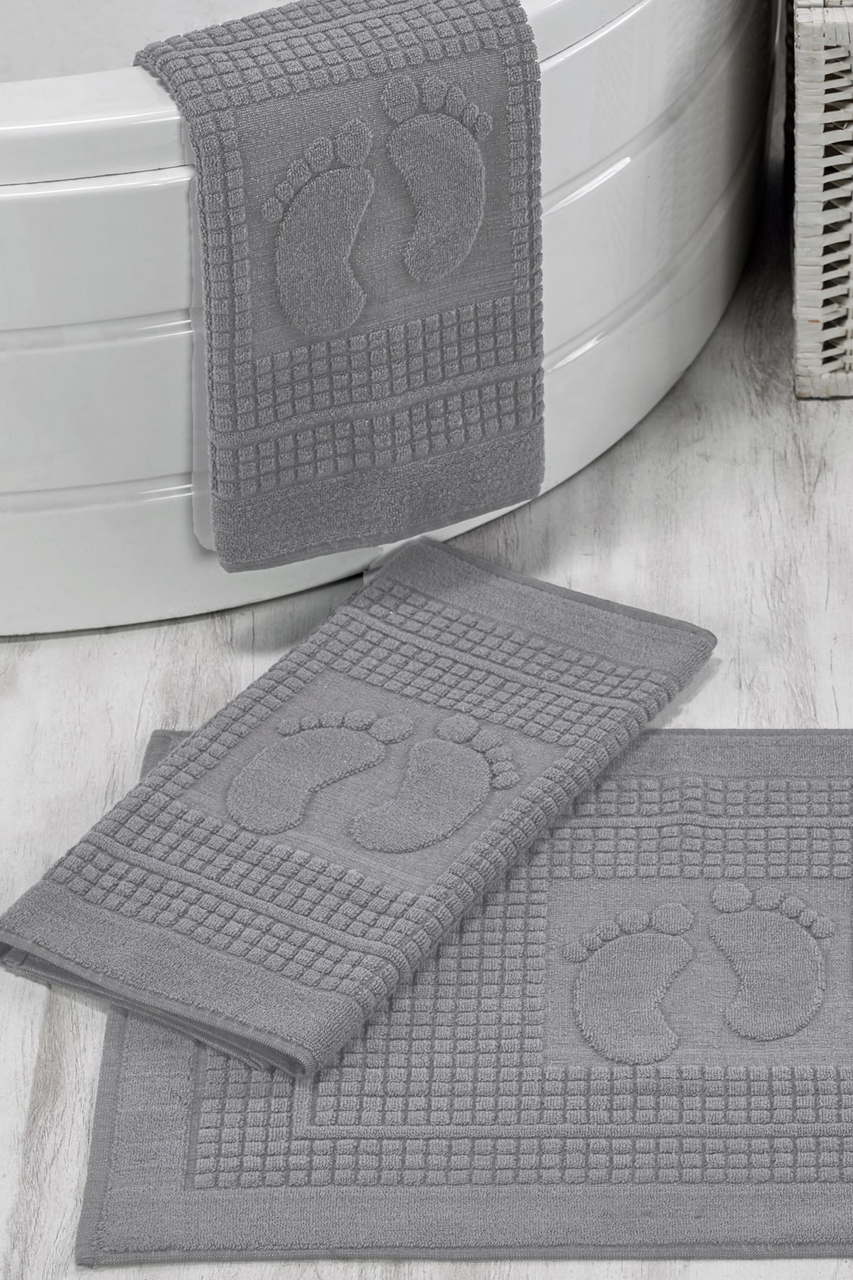 Set covorase de baie, L'essentiel Maison, gri, 50x70 cm (3 bucati), 100% bumbac, lavabil la masina