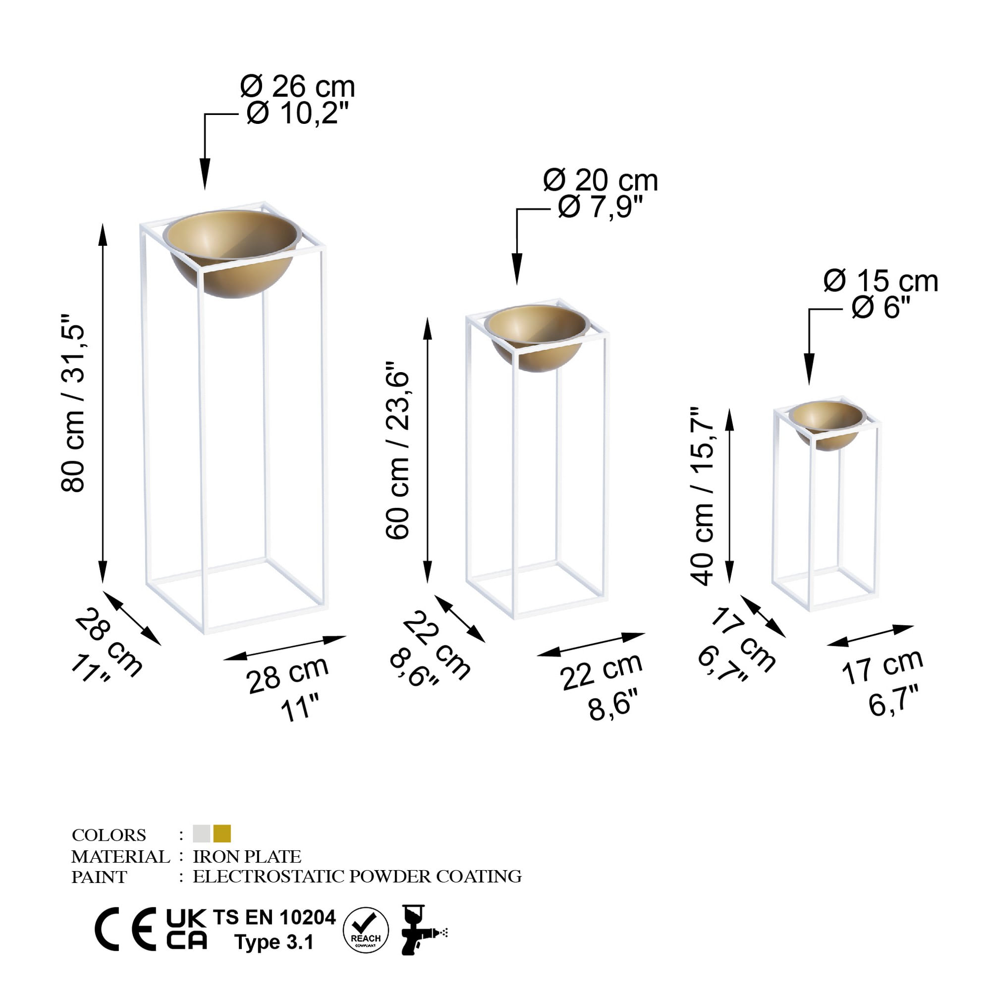 Set ghivece decorative, Aberto Design, metal, alb auriu, 3 bucati — imaginea 4