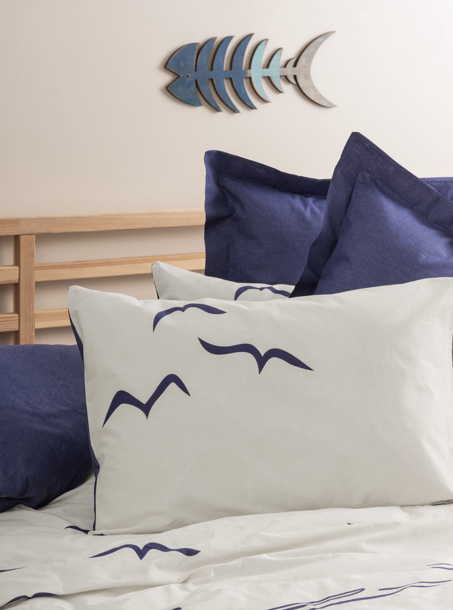 Set lenjerie de pat, L'essentiel Maison, albastru inchis alb, 200x220 cm, 100% bumbac ranforce - imagine 3
