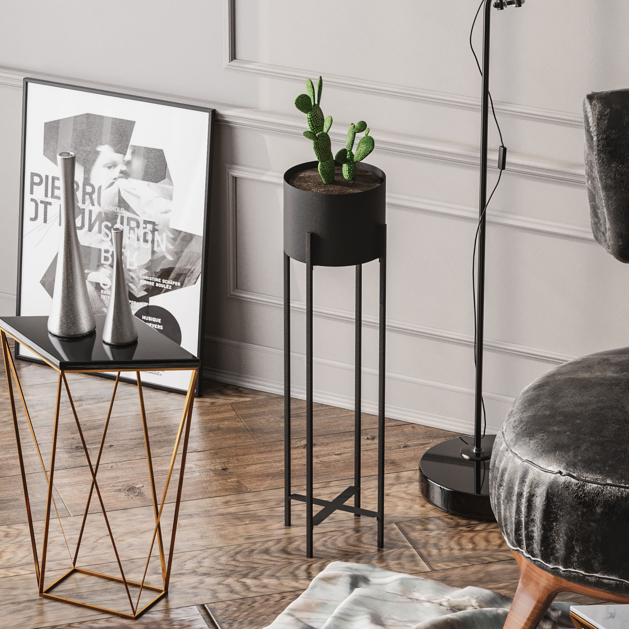Ghiveci decorativ, Aberto Design, metal, negru, 23x23x78 cm — imaginea 2