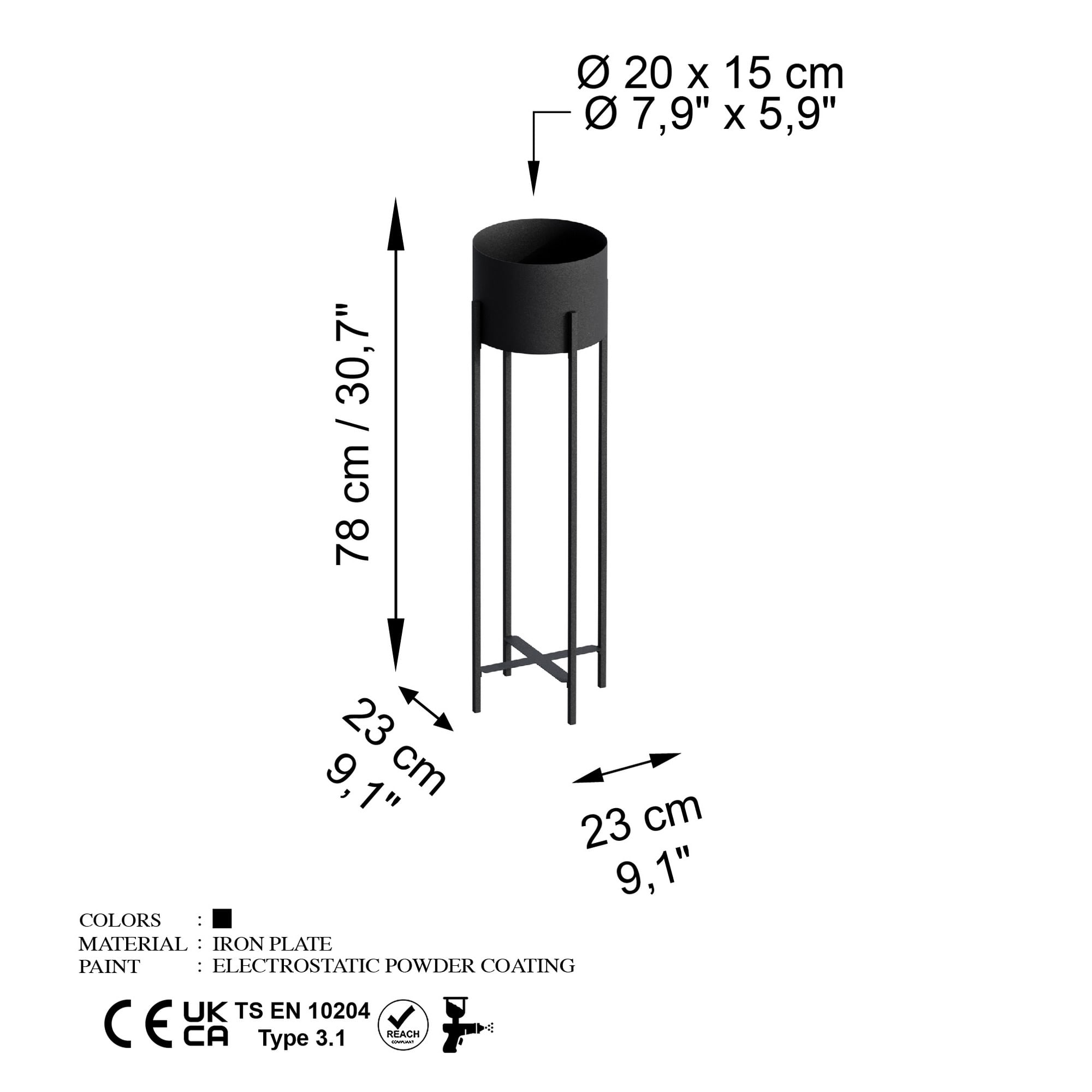Ghiveci decorativ, Aberto Design, metal, negru, 23x23x78 cm — imaginea 4