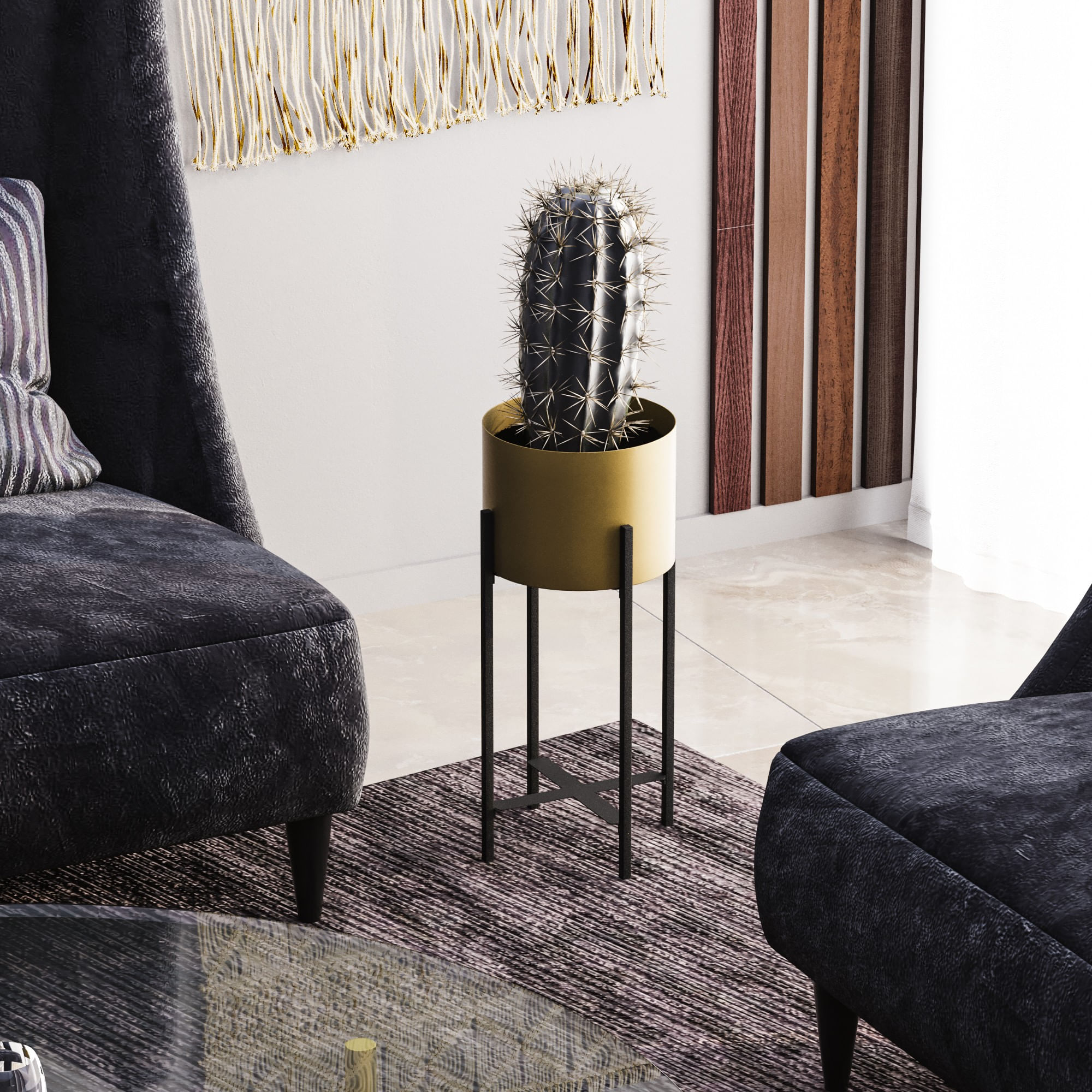 Ghiveci decorativ, Aberto Design, metal, negru auriu, 23x23x48 cm — imaginea 5