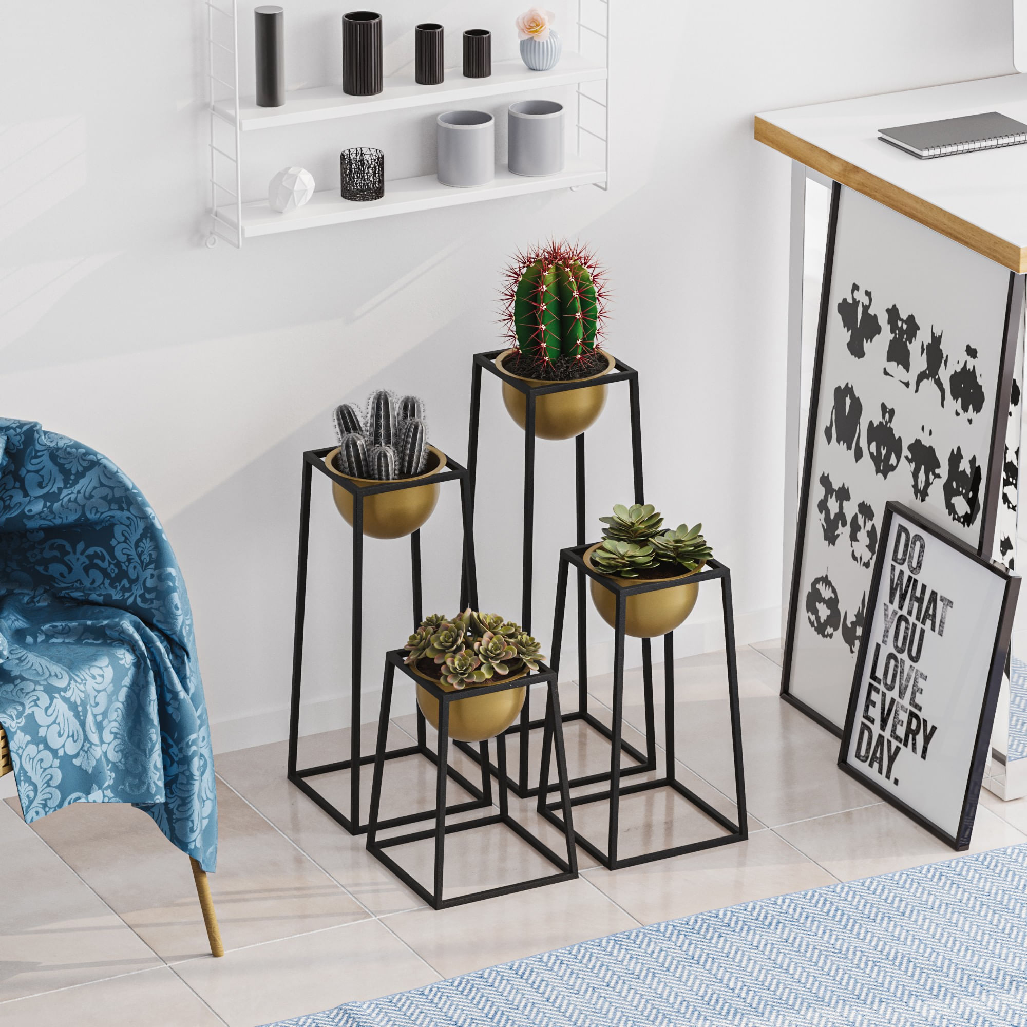 Ghiveci decorativ, Aberto Design, metal, negru auriu, 17x30x30-60 cm — imaginea 6