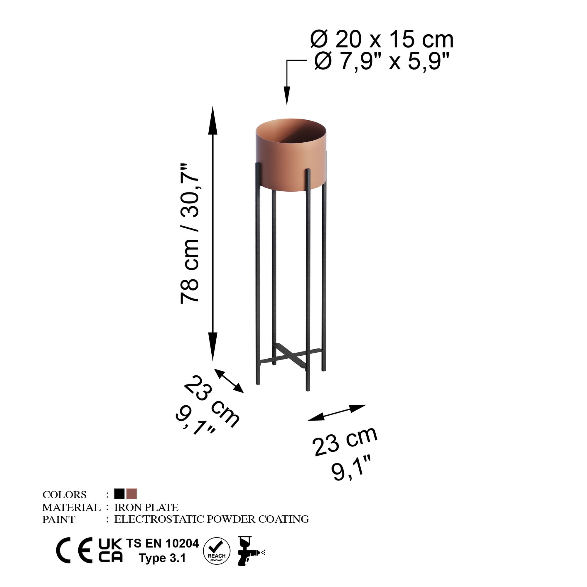 Ghiveci decorativ, Aberto Design, metal, negru cupru, 23x23x78 cm — imaginea 4