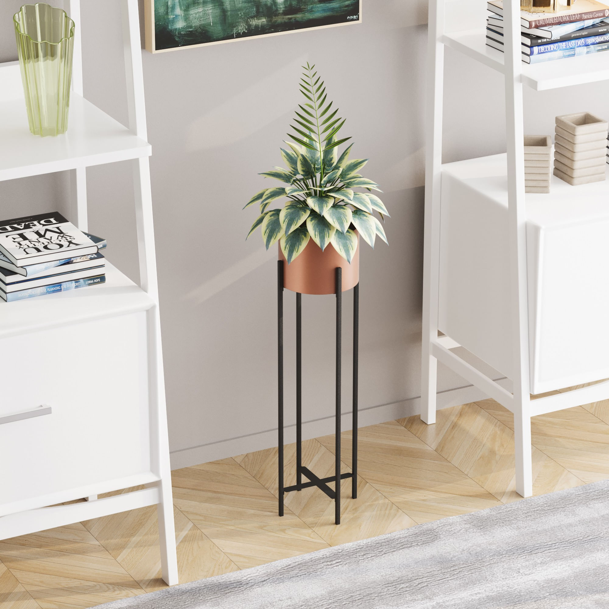 Ghiveci decorativ, Aberto Design, metal, negru cupru, 23x23x78 cm — imaginea 6