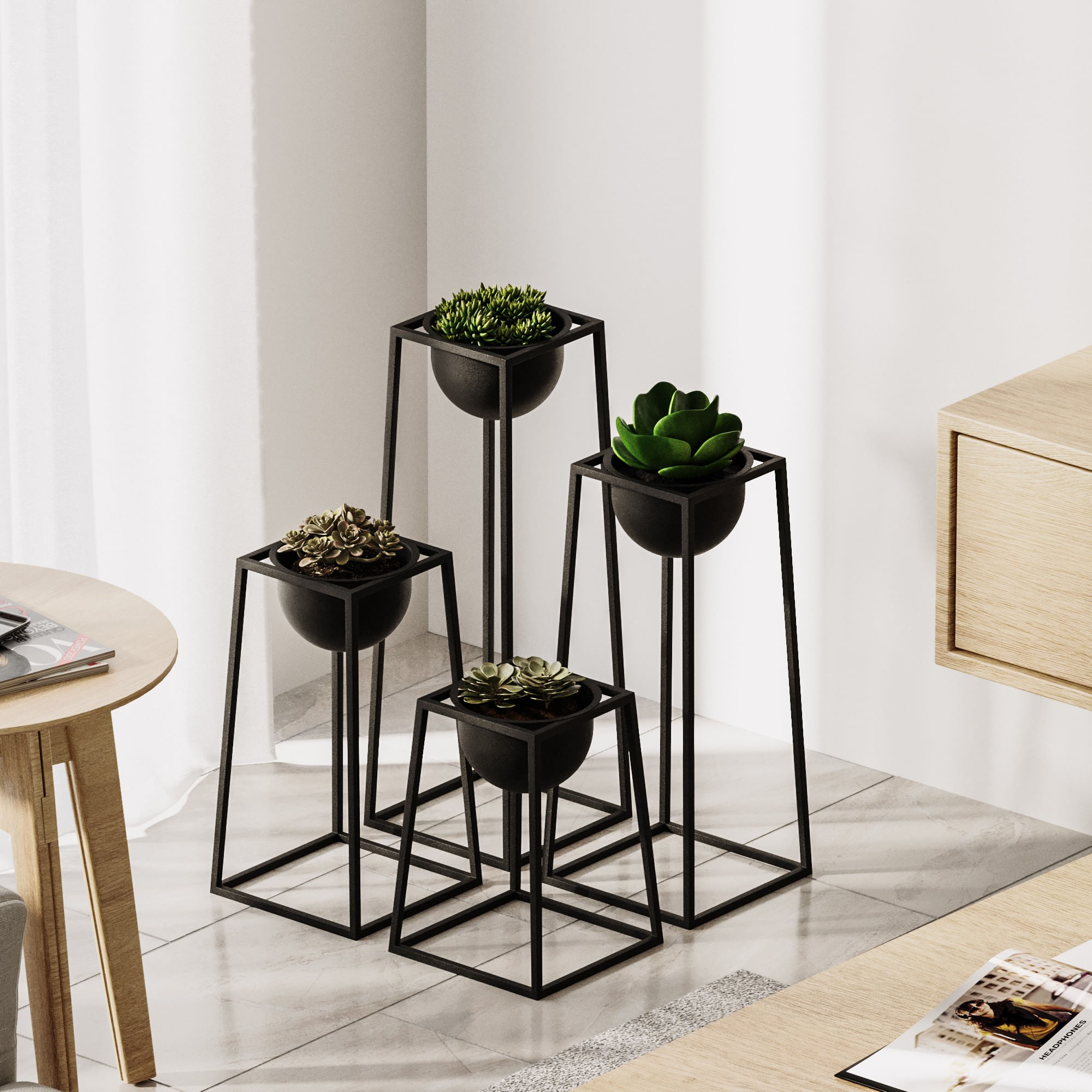 Ghiveci decorativ, Aberto Design, metal, negru, 30-60 cm — imaginea 2