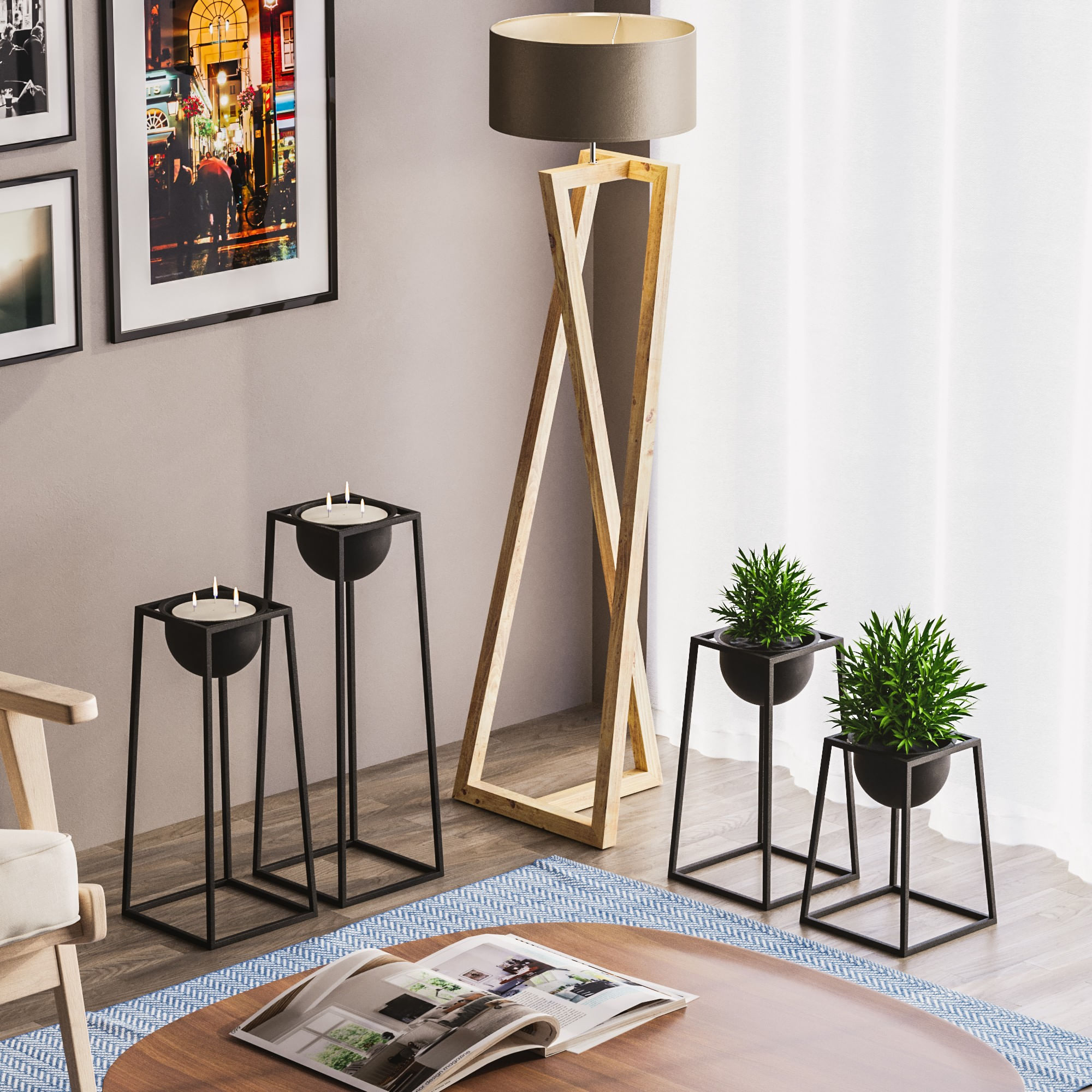 Ghiveci decorativ, Aberto Design, metal, negru, 30-60 cm — imaginea 6