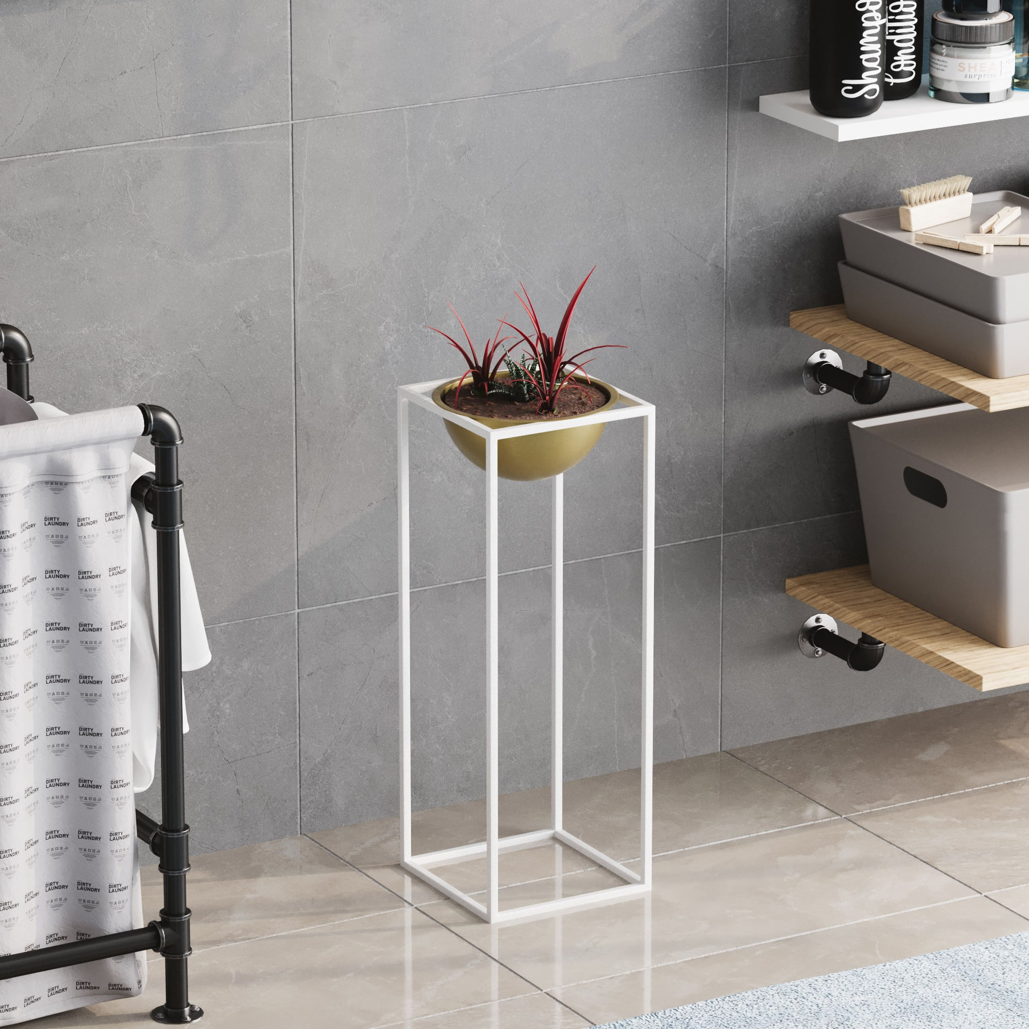 Ghiveci decorativ, Aberto Design, metal, alb auriu, 22x22x60 cm — imaginea 6