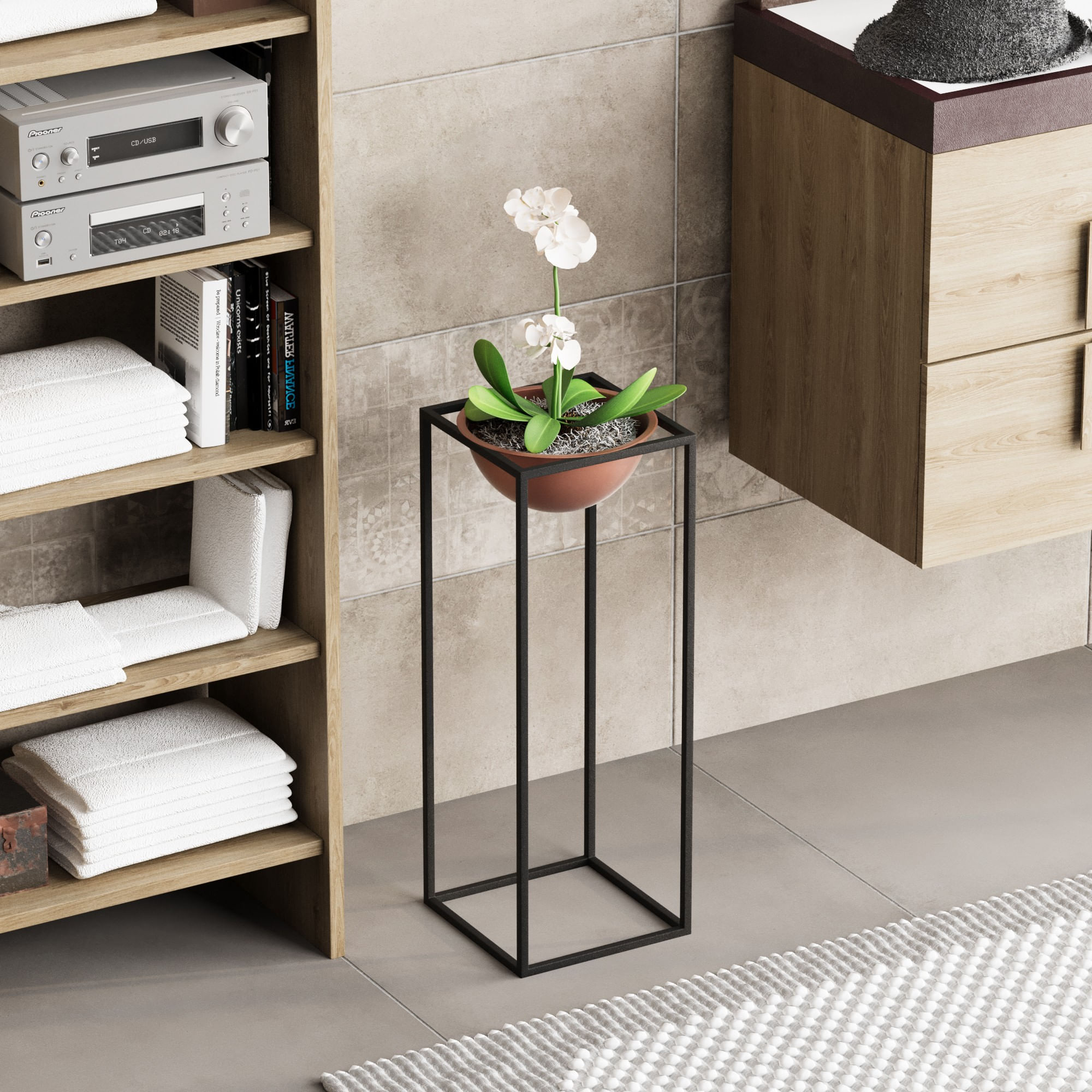 Ghiveci decorativ, Aberto Design, metal, negru cupru, 22x22x60 cm — imaginea 6