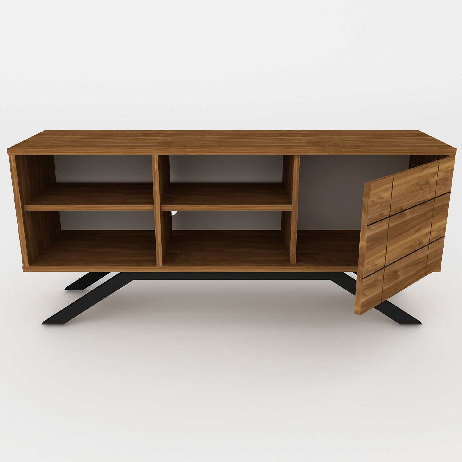 Comoda tv, Hanah Home, pal melaminat, negru si nuc, 130x58.6x38.6 cm — imaginea 2