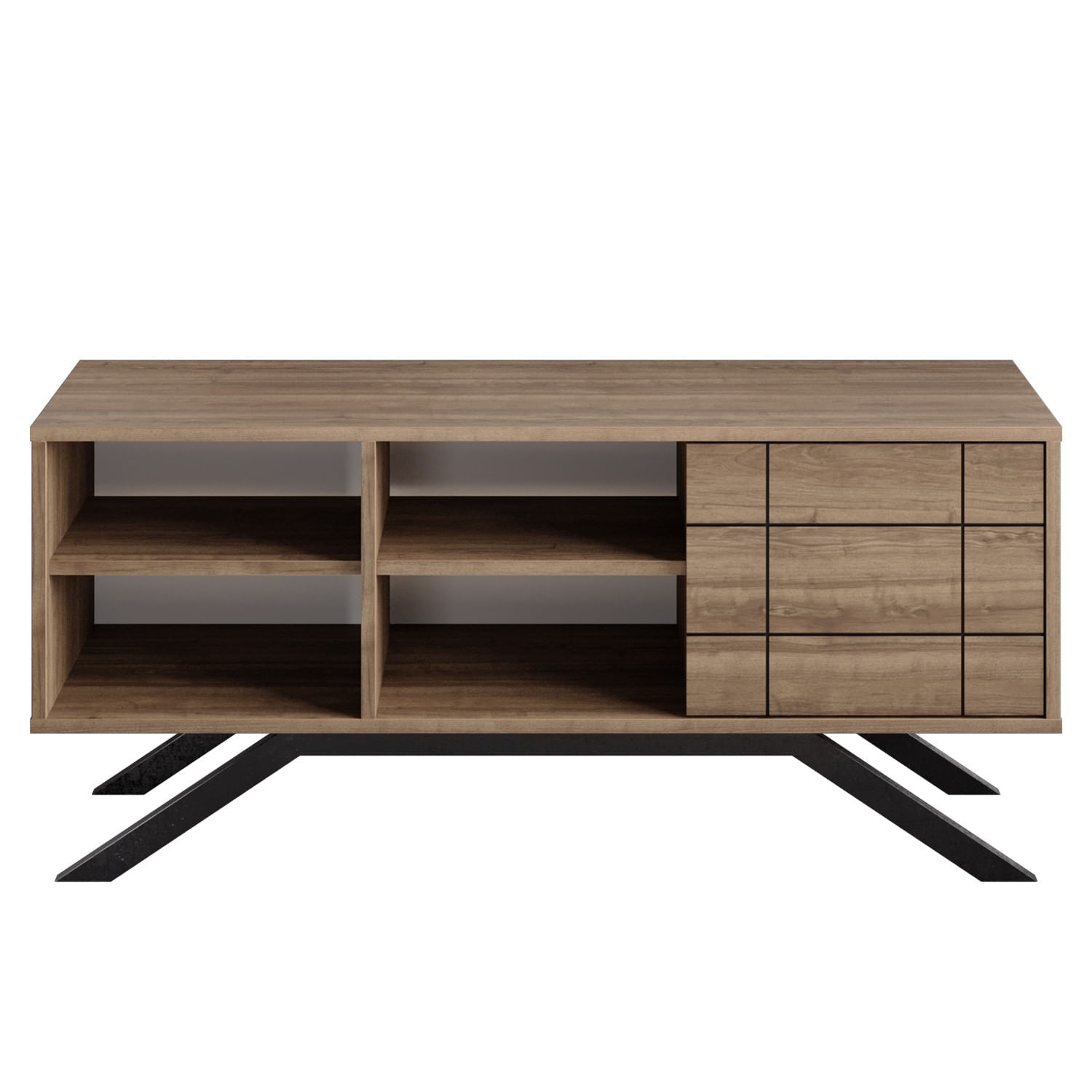 Comoda tv, Hanah Home, pal melaminat, negru si nuc, 130x58.6x38.6 cm — imaginea 6