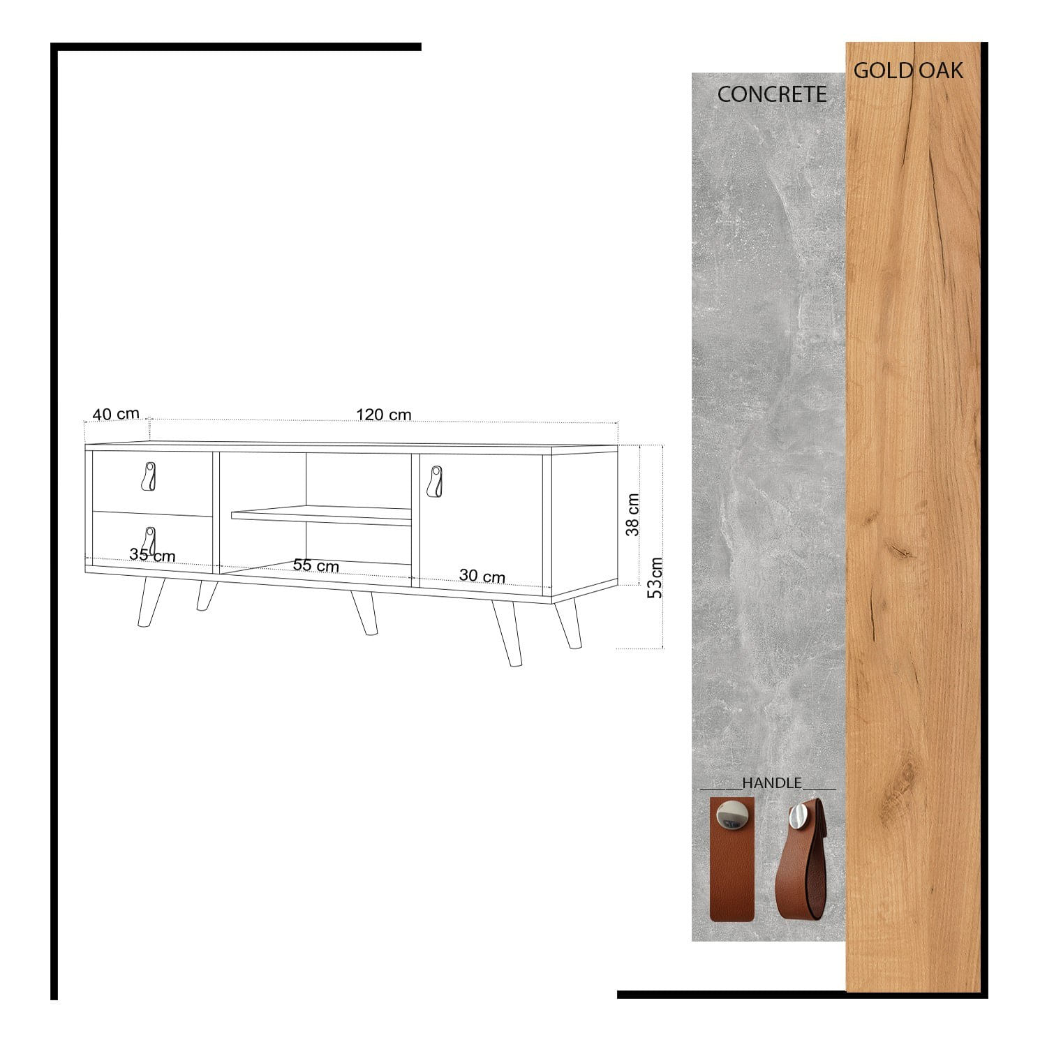 Comoda tv, Hanah Home, pal melaminat, stejar alb, 120x53x40 cm — imaginea 2